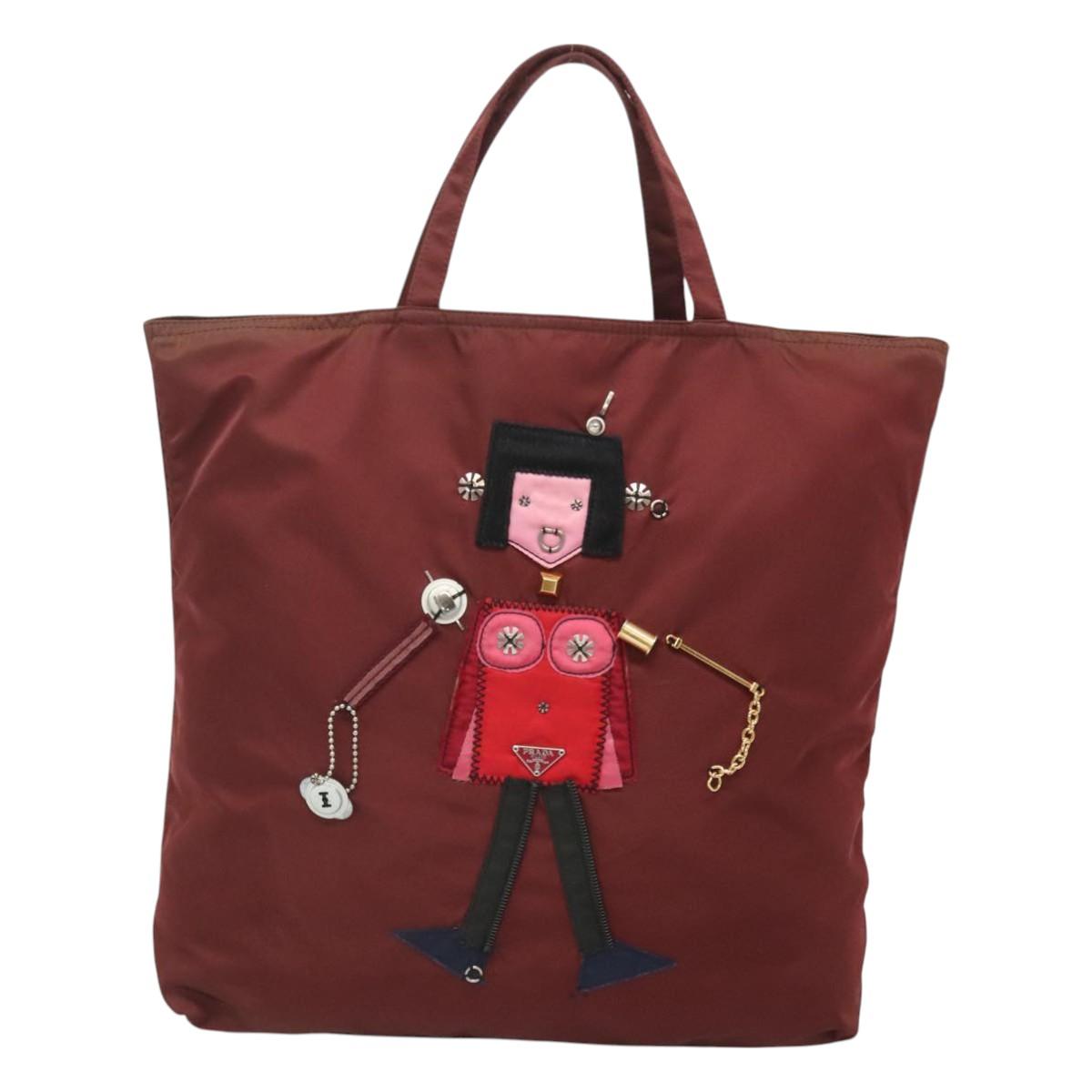 PRADA Hand Bag Nylon Red Auth th6103