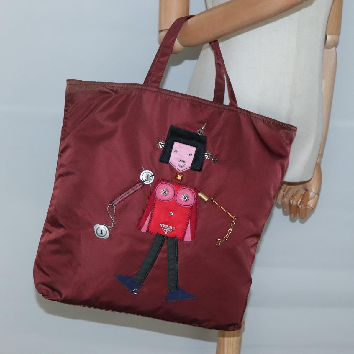 PRADA Hand Bag Nylon Red Auth th6103