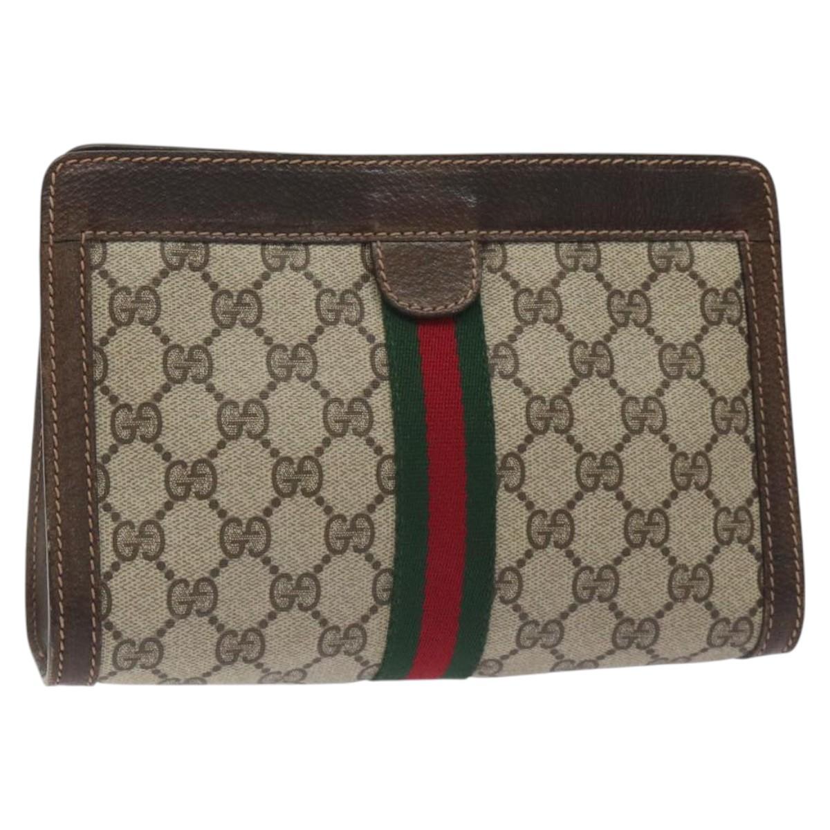 GUCCI GG Supreme Web Sherry Line Clutch Bag PVC Beige 41 014 2125 23 Auth th6117