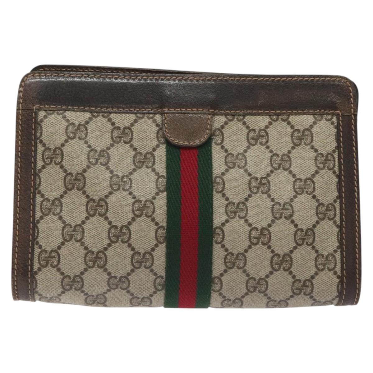 GUCCI GG Supreme Web Sherry Line Clutch Bag PVC Beige 41 014 2125 23 Auth th6117