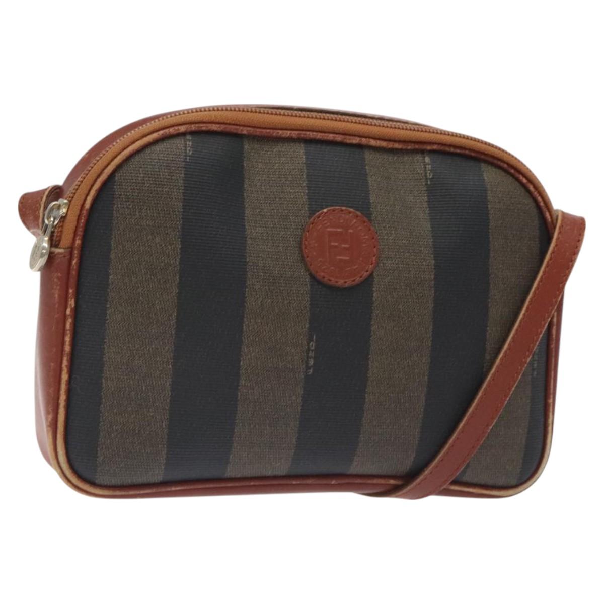 FENDI Pecan Canvas Shoulder Bag Brown Black Auth th6120