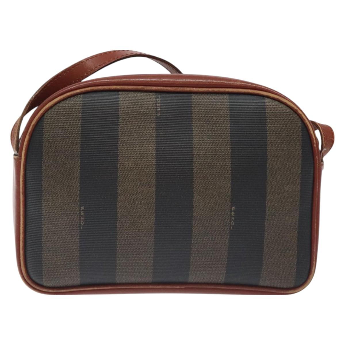 FENDI Pecan Canvas Shoulder Bag Brown Black Auth th6120