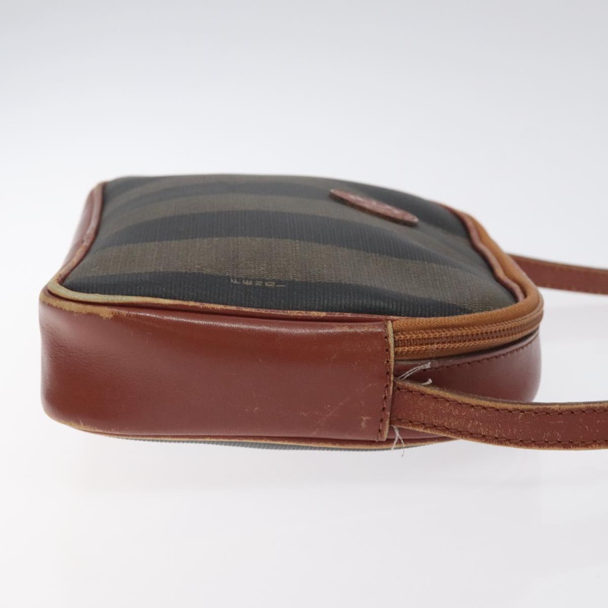 FENDI Pecan Canvas Shoulder Bag Brown Black Auth th6120