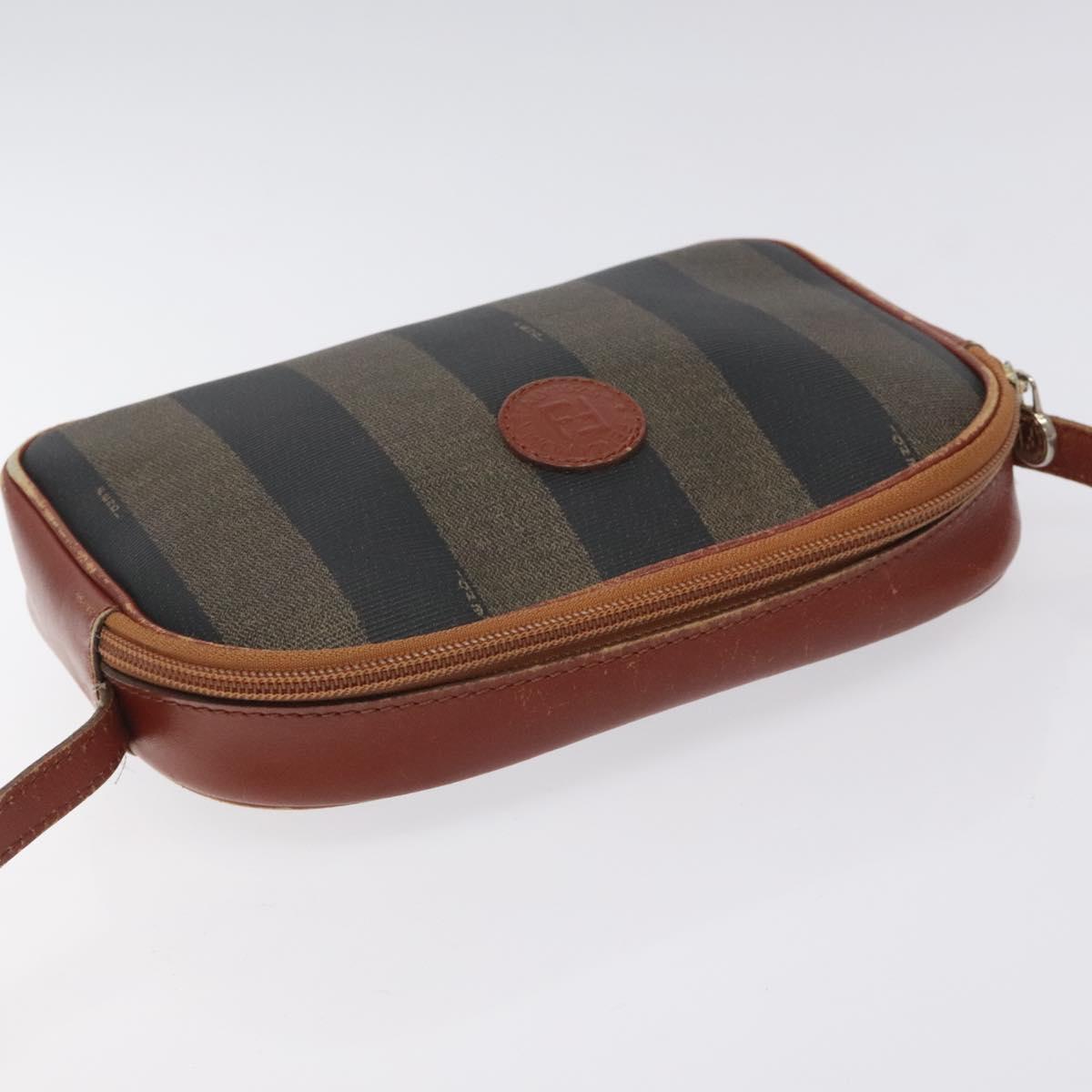 FENDI Pecan Canvas Shoulder Bag Brown Black Auth th6120