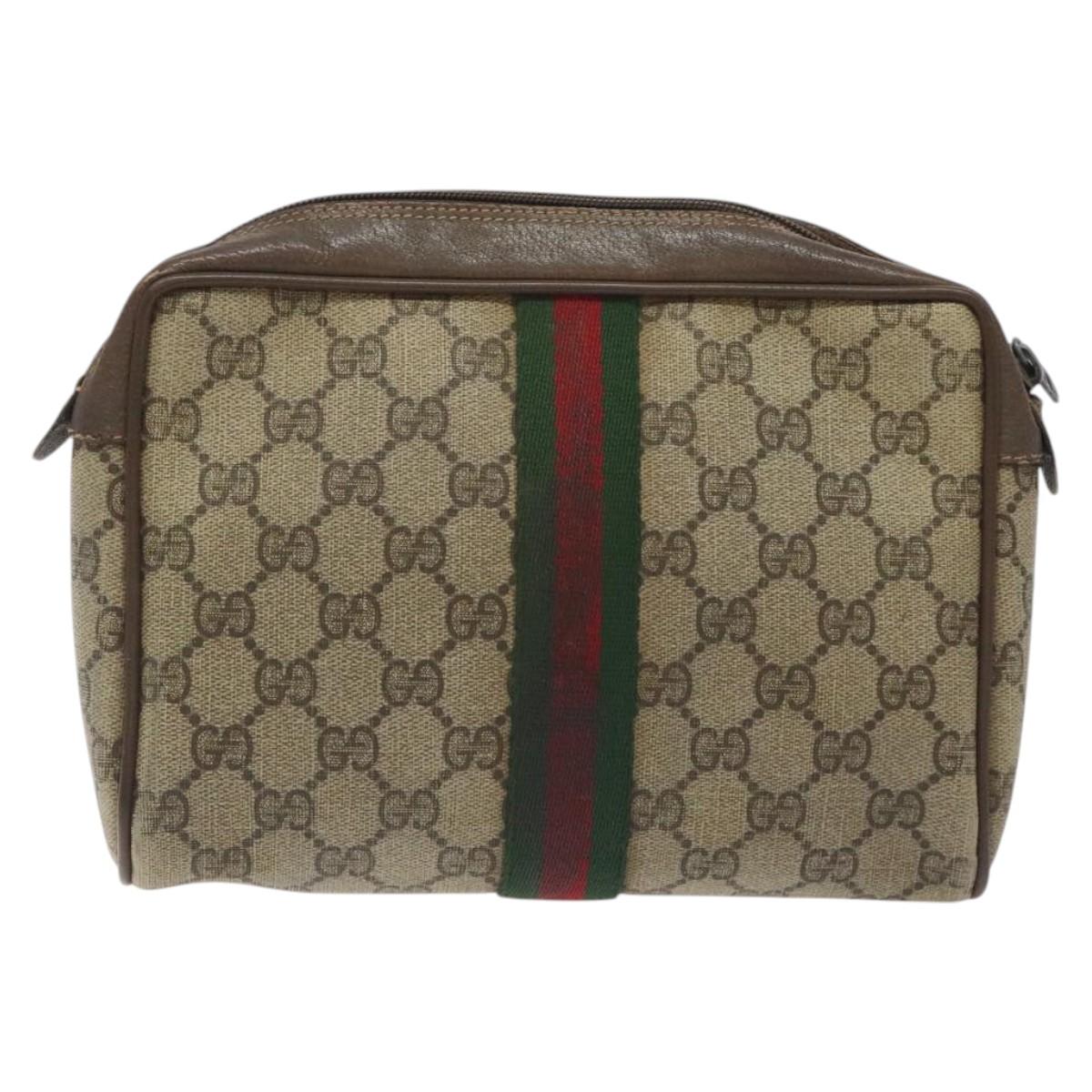 GUCCI GG Supreme Web Sherry Line Clutch Bag PVC Beige Red 89 01 012 Auth th6133