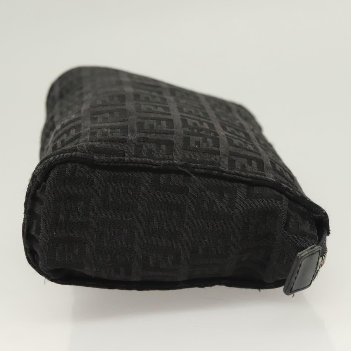 FENDI Zucchino Canvas Pouch Black Silver Auth th6144