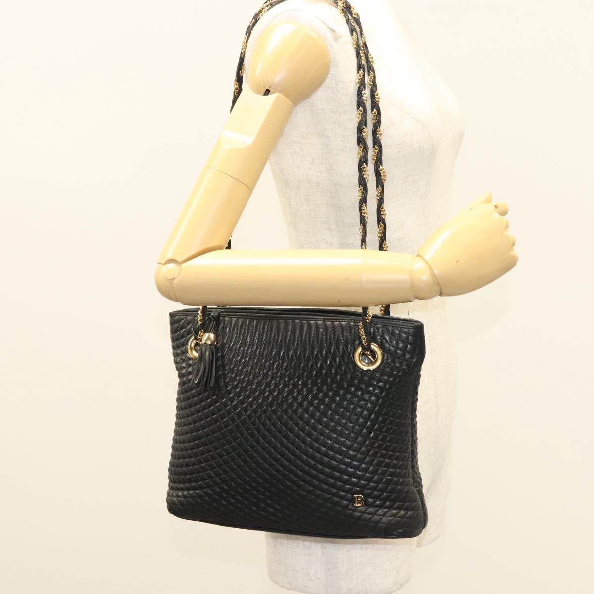 BALLY Chain Shoulder Bag Leather Black Gold Auth th6147