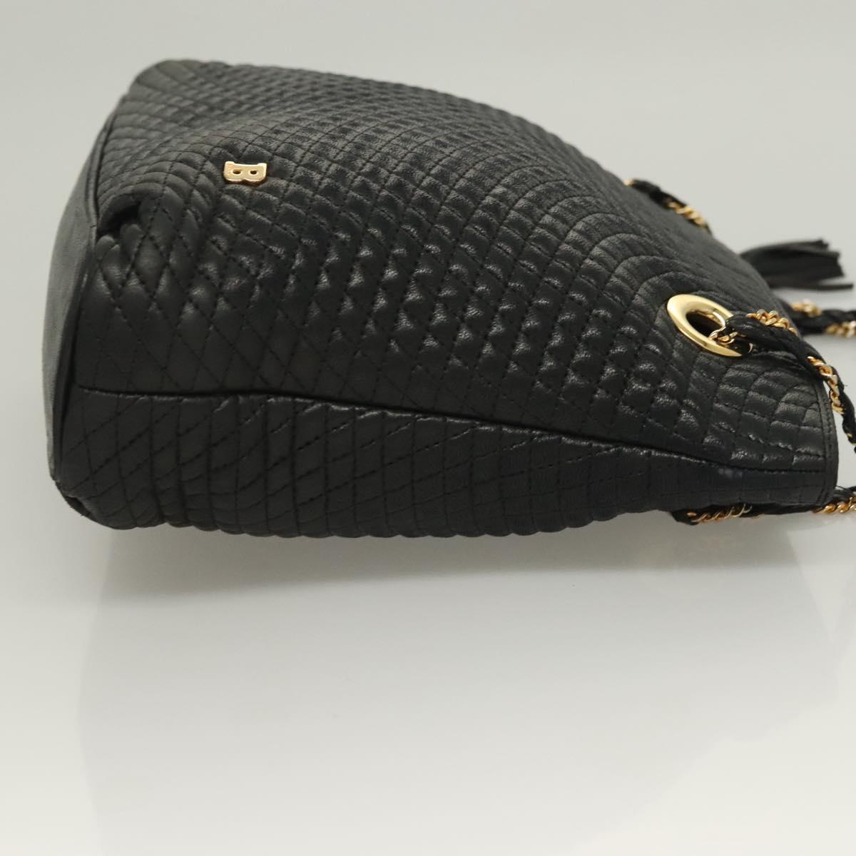 BALLY Chain Shoulder Bag Leather Black Gold Auth th6147