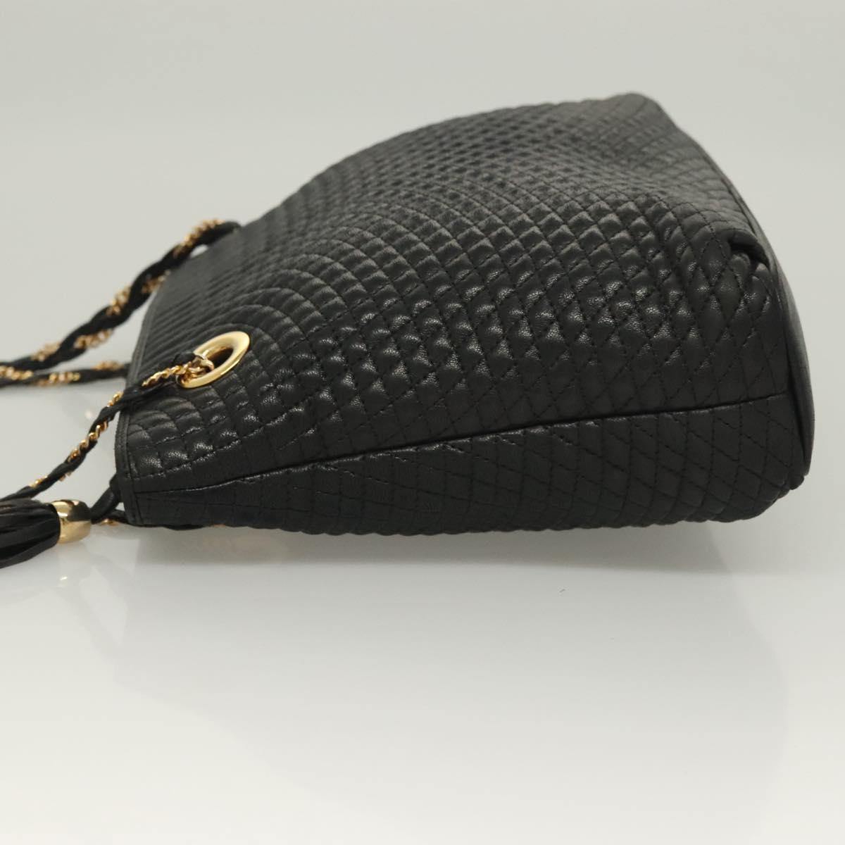 BALLY Chain Shoulder Bag Leather Black Gold Auth th6147