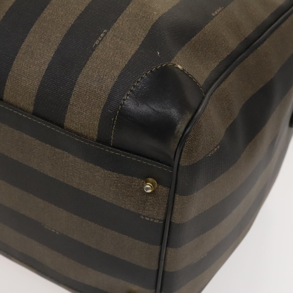 FENDI Pecan Canvas Boston Bag PVC 2way Black Brown Auth th6160