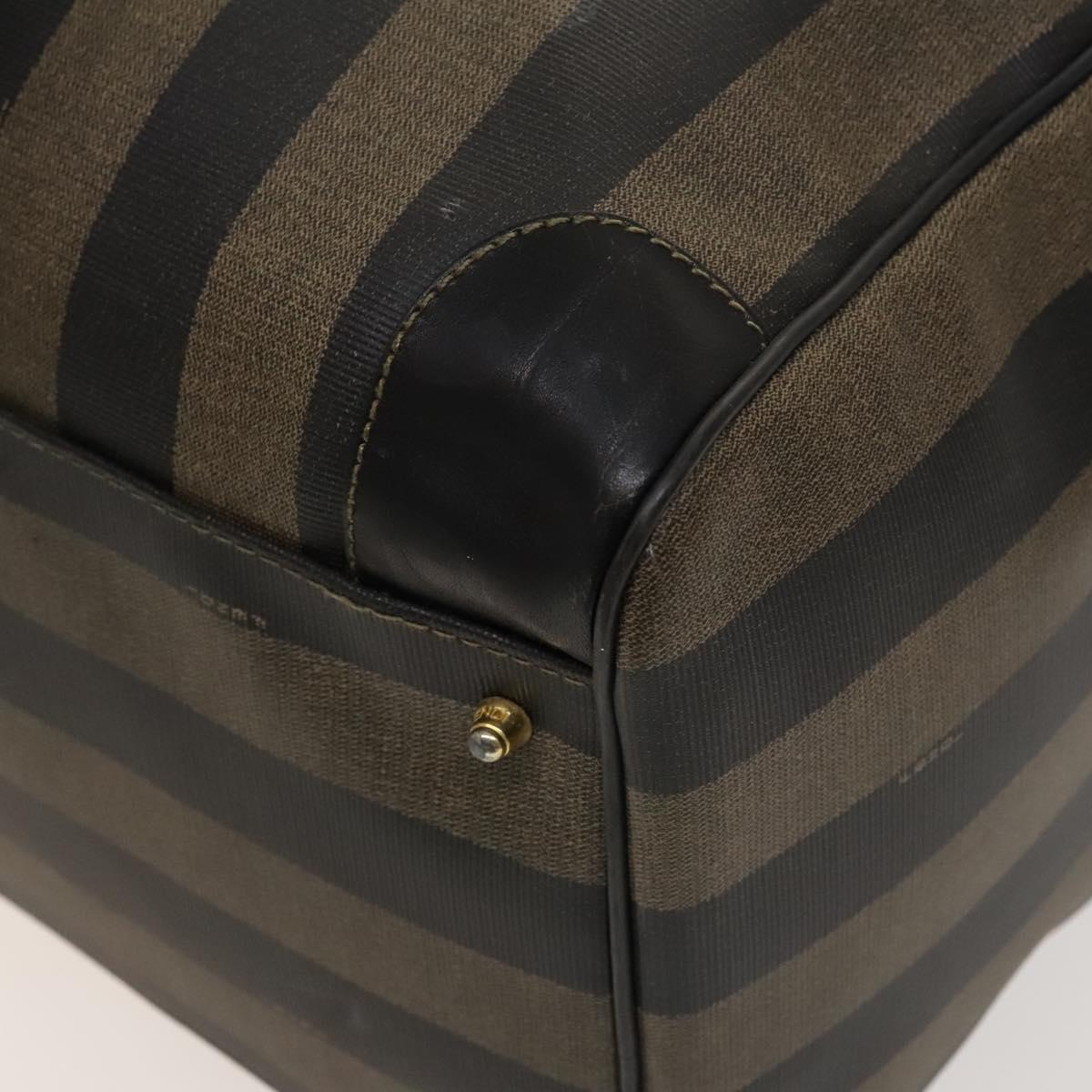 FENDI Pecan Canvas Boston Bag PVC 2way Black Brown Auth th6160