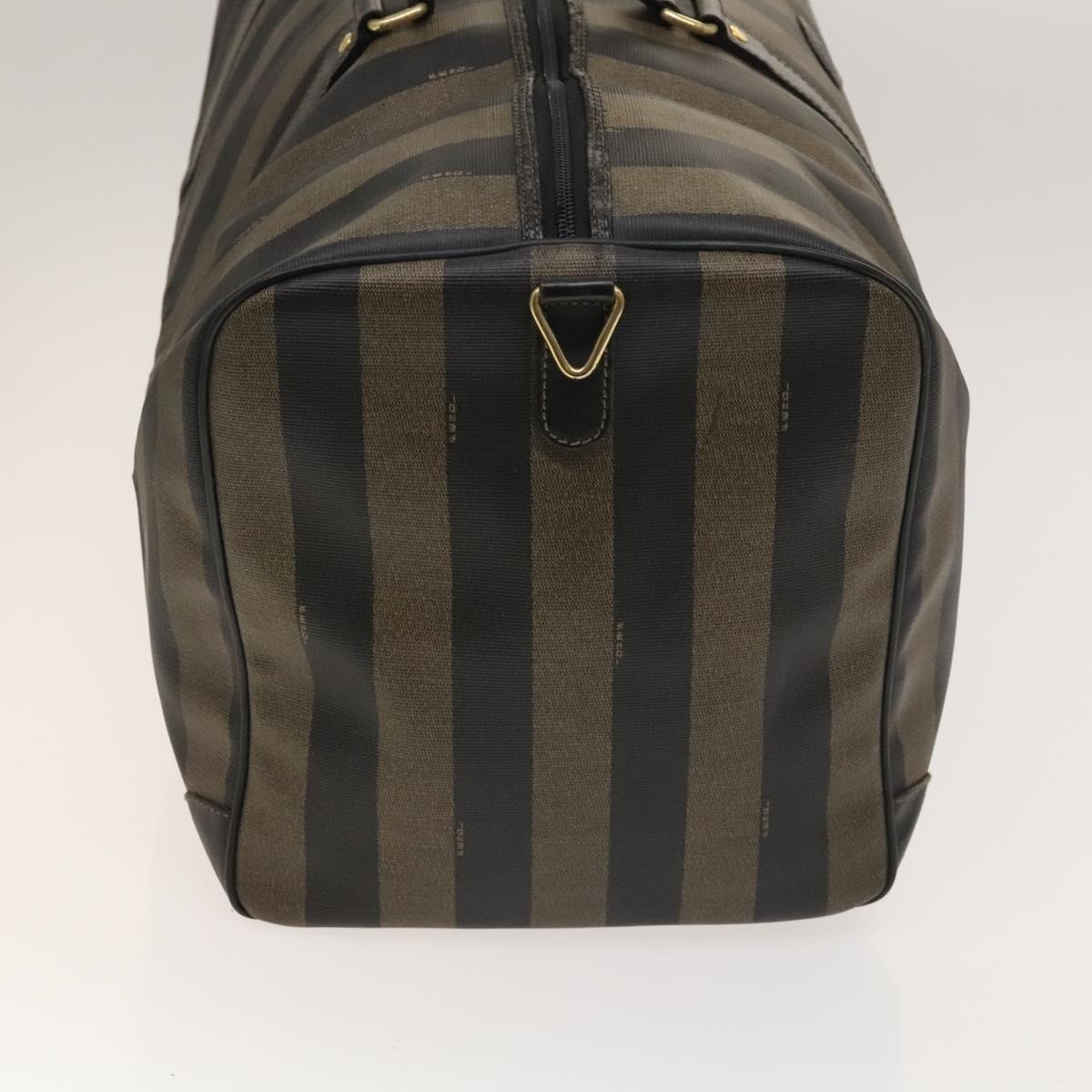 FENDI Pecan Canvas Boston Bag PVC 2way Black Brown Auth th6160