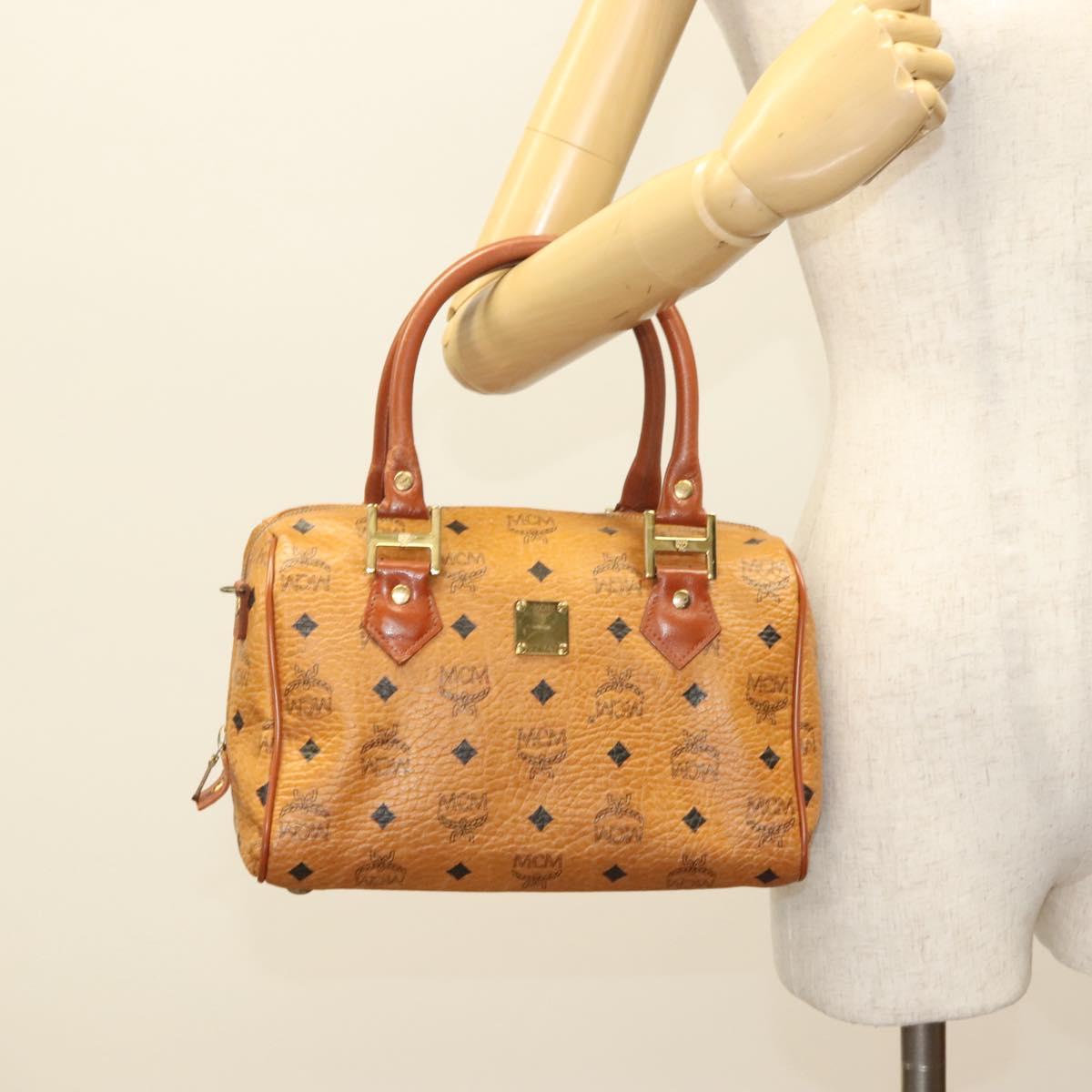 MCM Logogram Vicetos Hand Bag PVC Leather Brown Gold Auth th6169