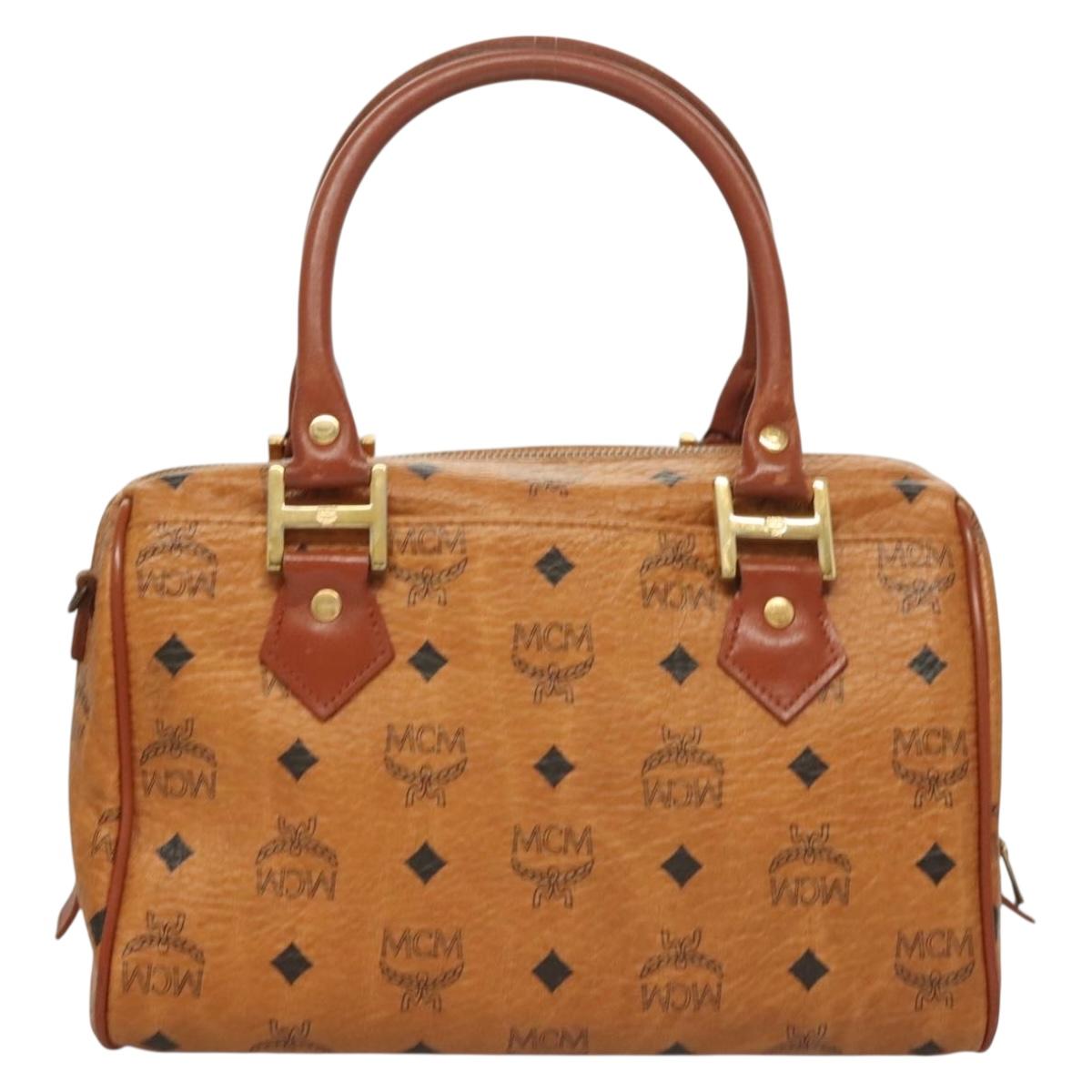 MCM Logogram Vicetos Hand Bag PVC Leather Brown Gold Auth th6169