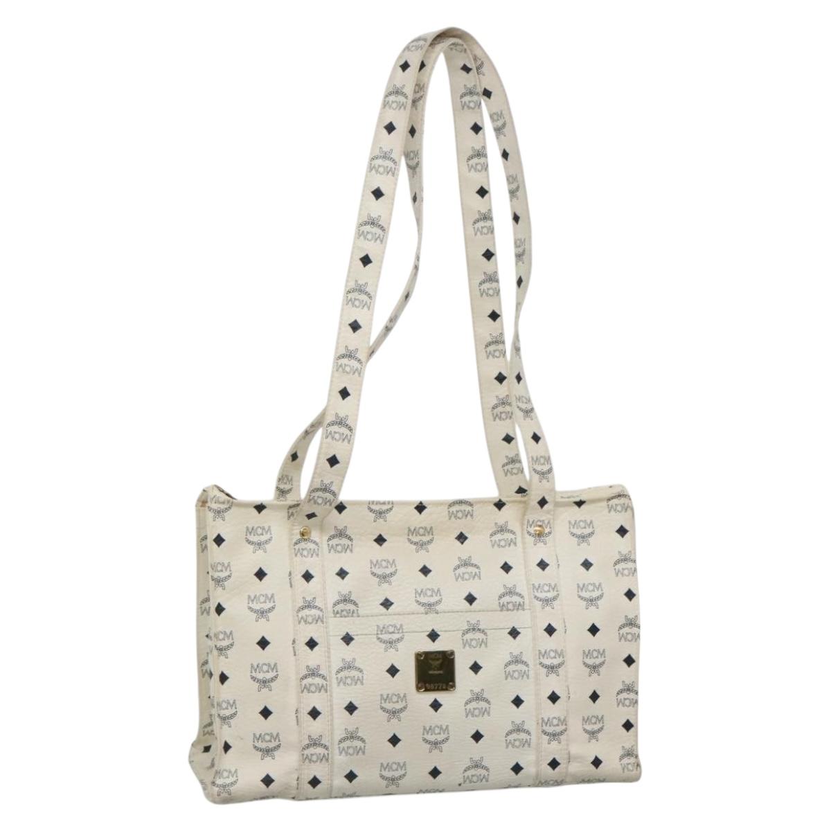 MCM Logogram Vicetos Tote Bag PVC Leather White Auth th6172