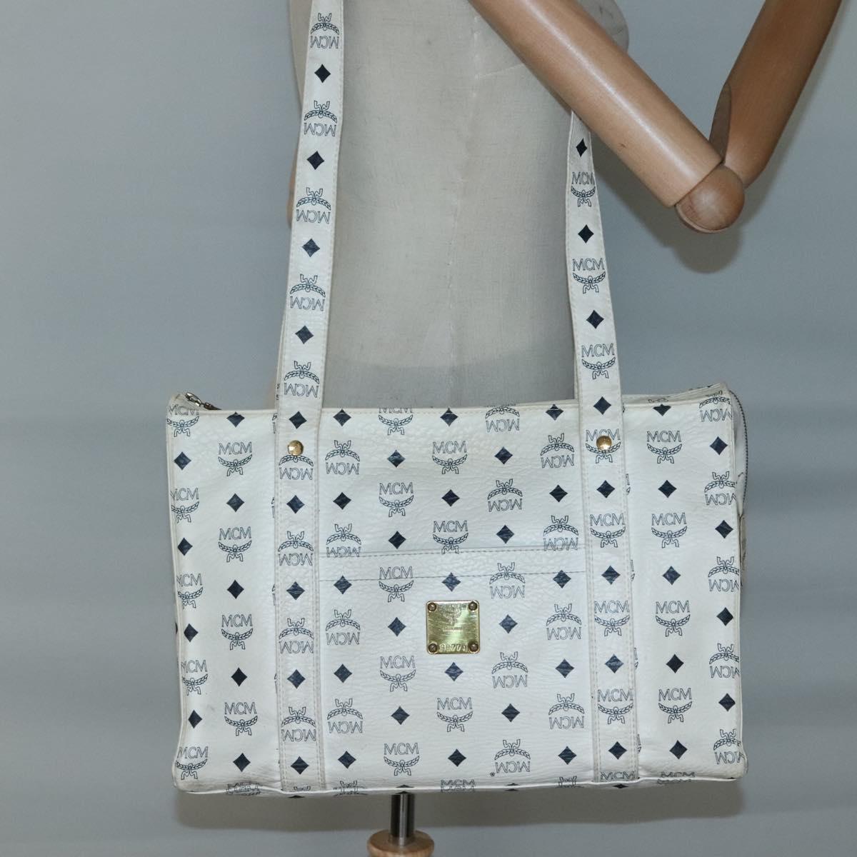 MCM Logogram Vicetos Tote Bag PVC Leather White Auth th6172