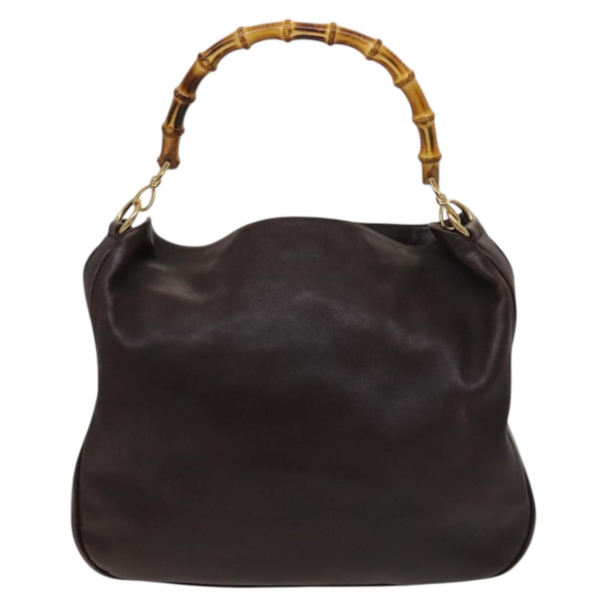 GUCCI Bamboo Hand Bag Leather 2way Brown Gold 001 2123 1577 Auth th6173