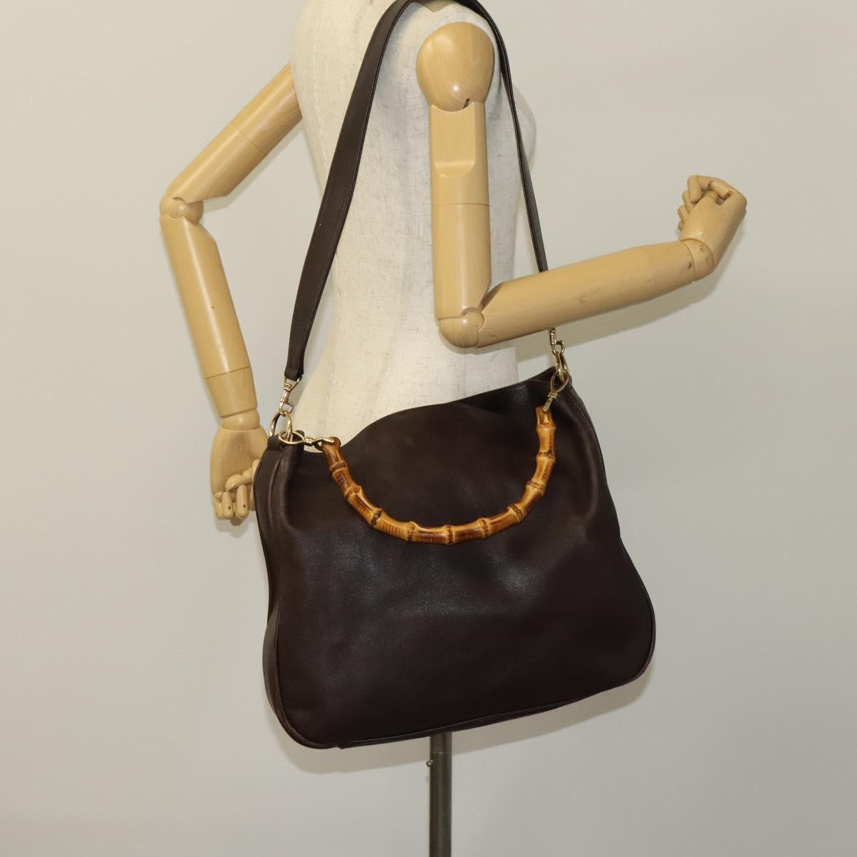 GUCCI Bamboo Hand Bag Leather 2way Brown Gold 001 2123 1577 Auth th6173