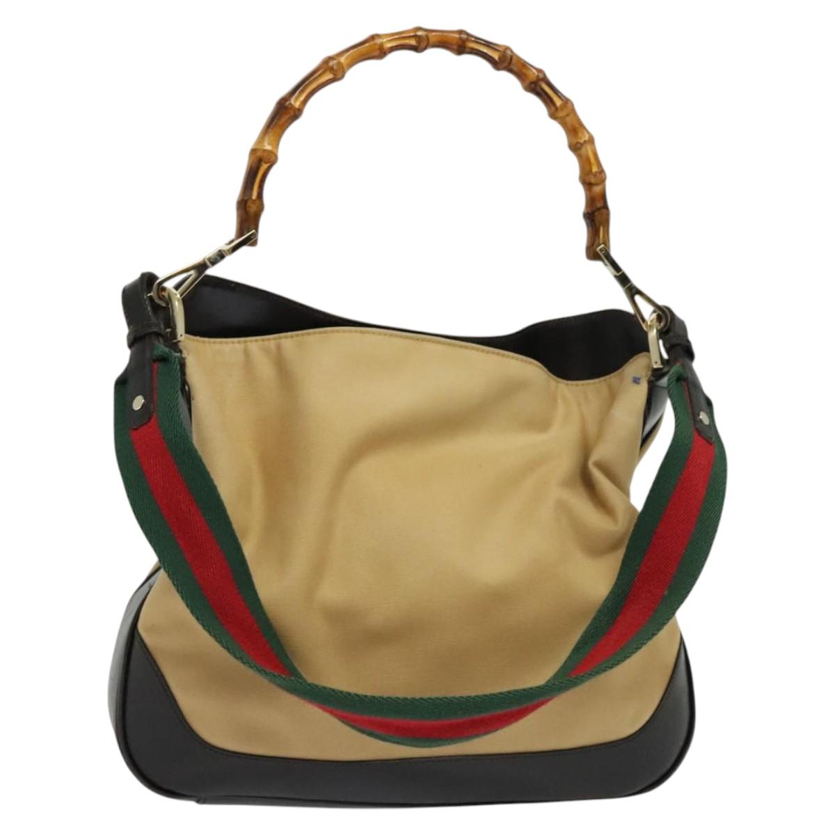 GUCCI Bamboo Web Sherry Line Bag Canvas 2way Beige Gold Red 001 4095 Auth th6182