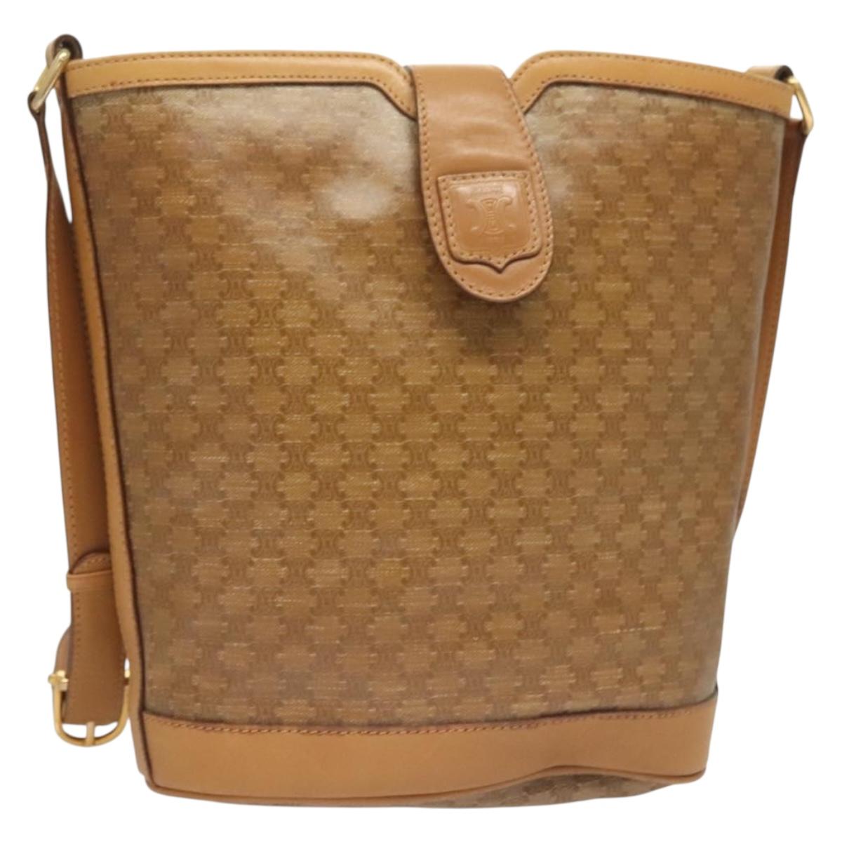 CELINE Macadam Canvas Shoulder Bag PVC Beige Gold Auth th6198