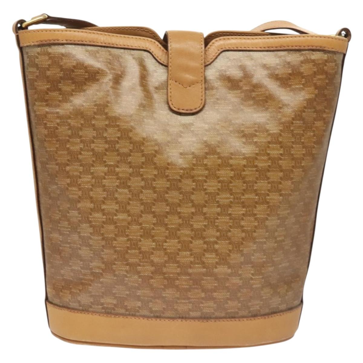 CELINE Macadam Canvas Shoulder Bag PVC Beige Gold Auth th6198