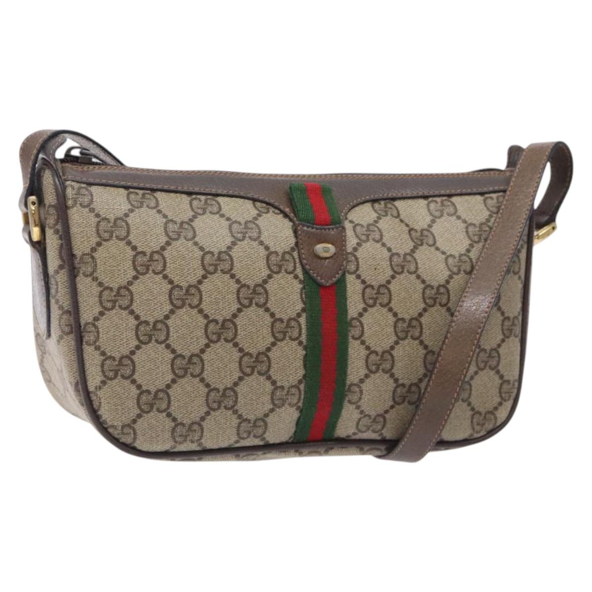GUCCI GG Supreme Web Sherry Line Shoulder Bag PVC Beige 89 02 054 Auth th6209