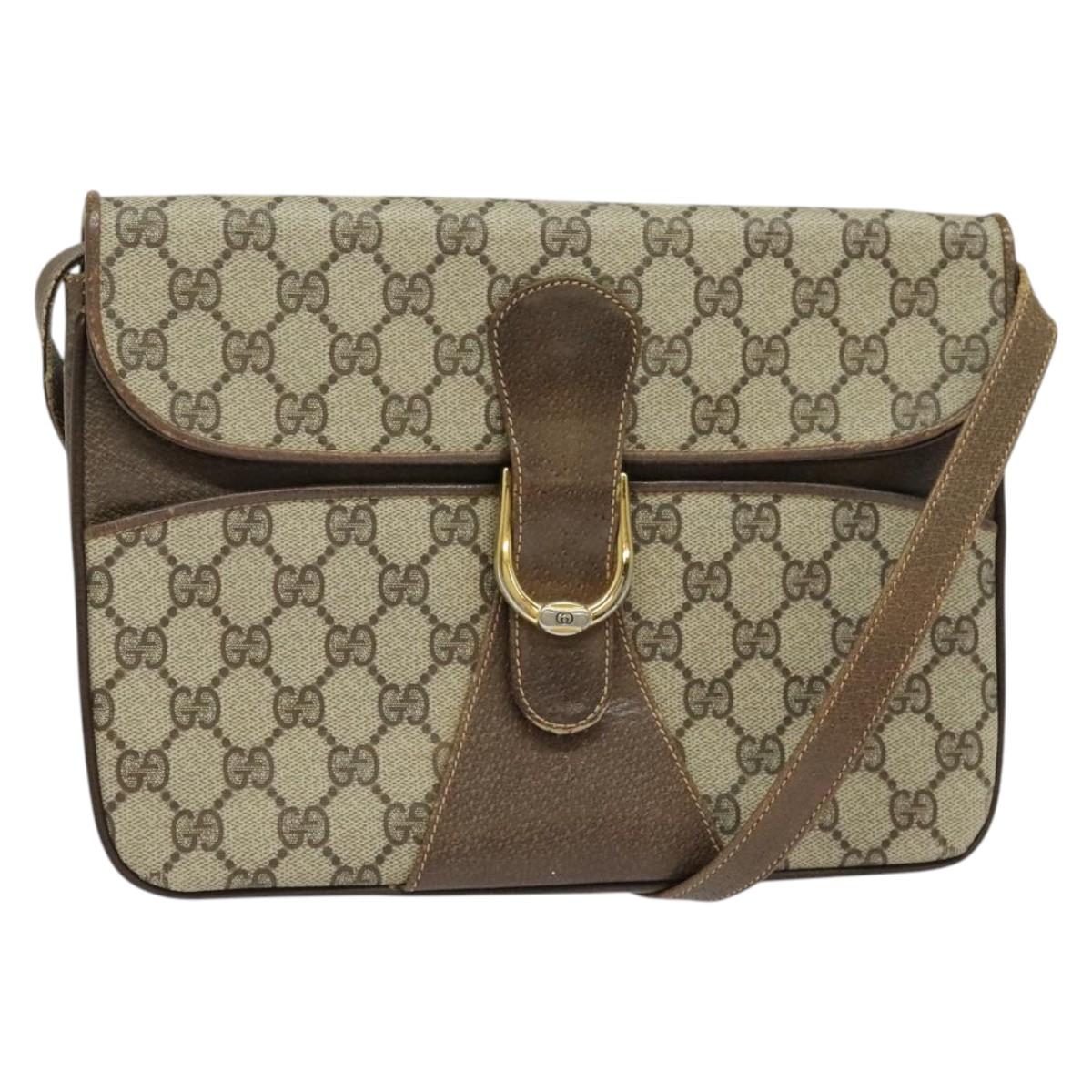GUCCI GG Supreme Shoulder Bag PVC Beige Gold Auth th6212