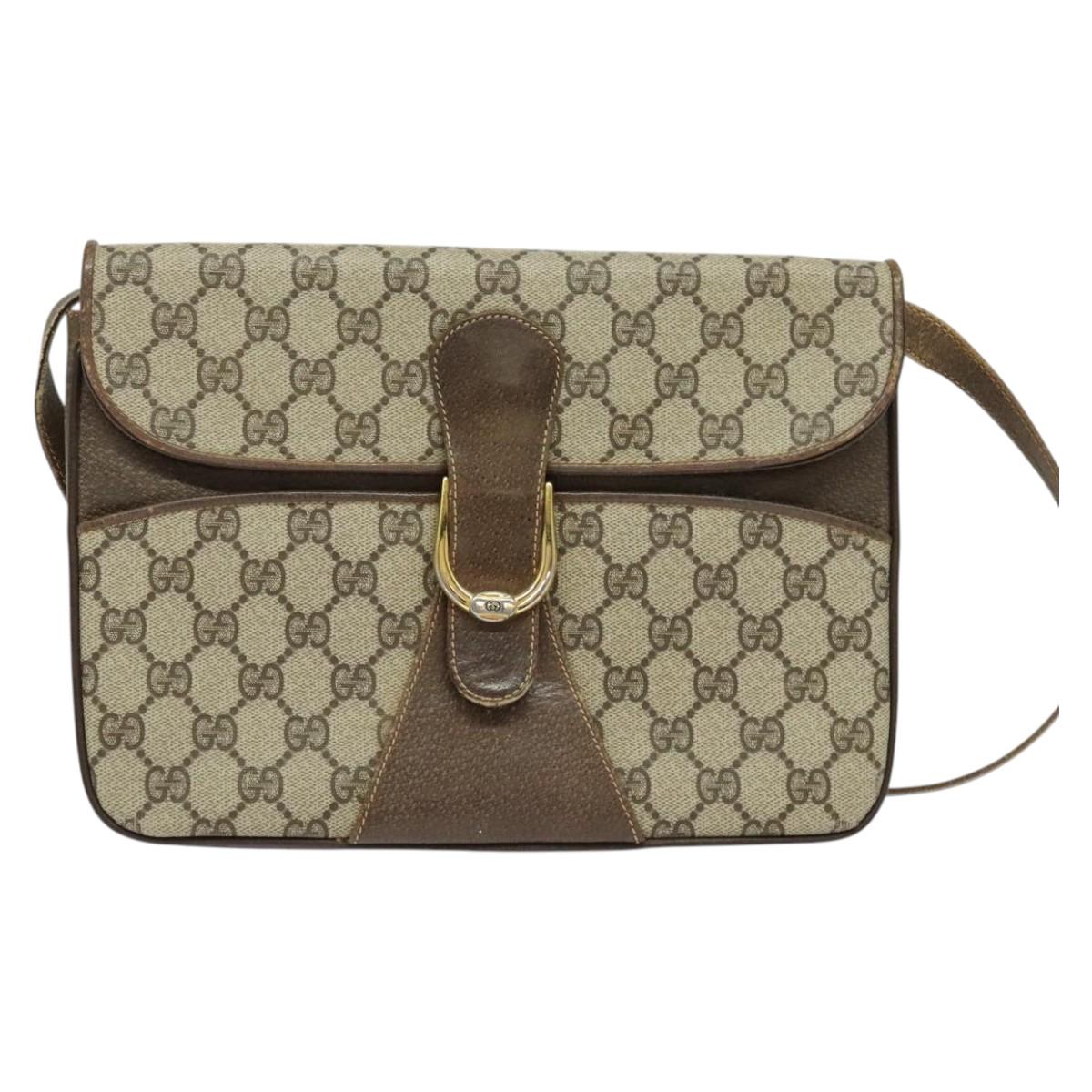 GUCCI GG Supreme Shoulder Bag PVC Beige Gold Auth th6212