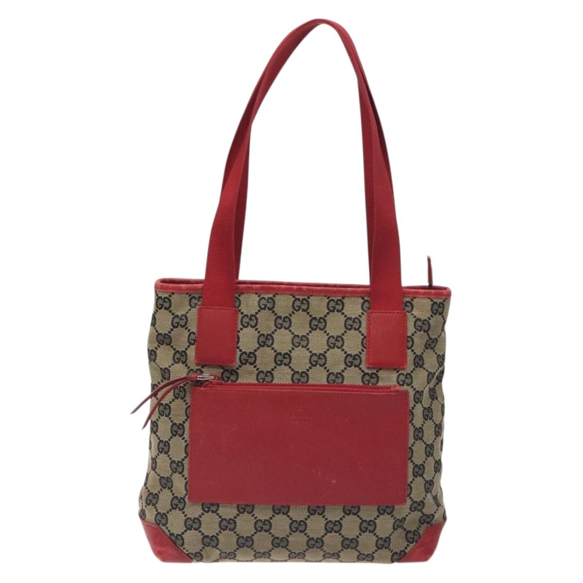 GUCCI GG Canvas Tote Bag Beige Gold Red 019 0402 1705 Auth th6226
