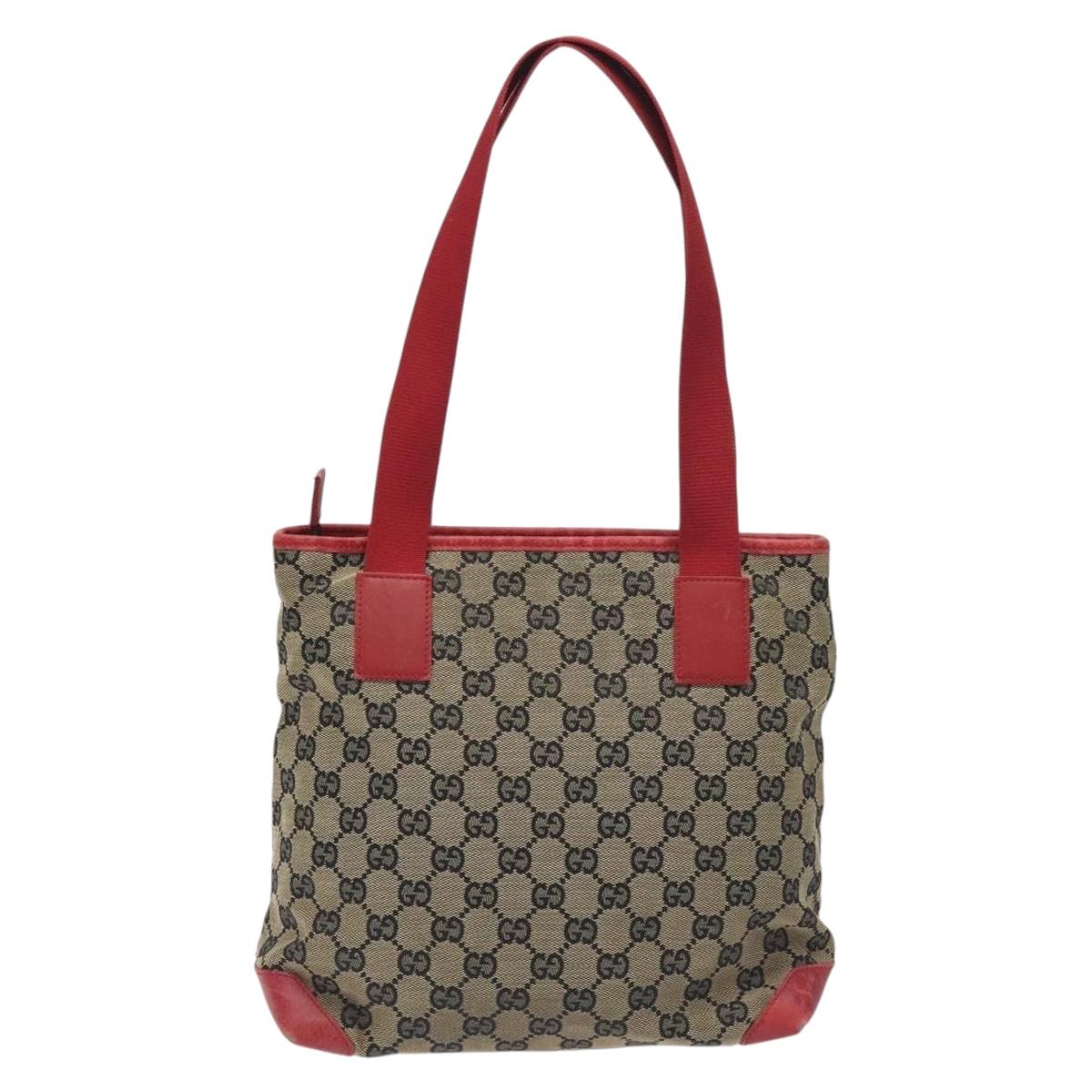 GUCCI GG Canvas Tote Bag Beige Gold Red 019 0402 1705 Auth th6226