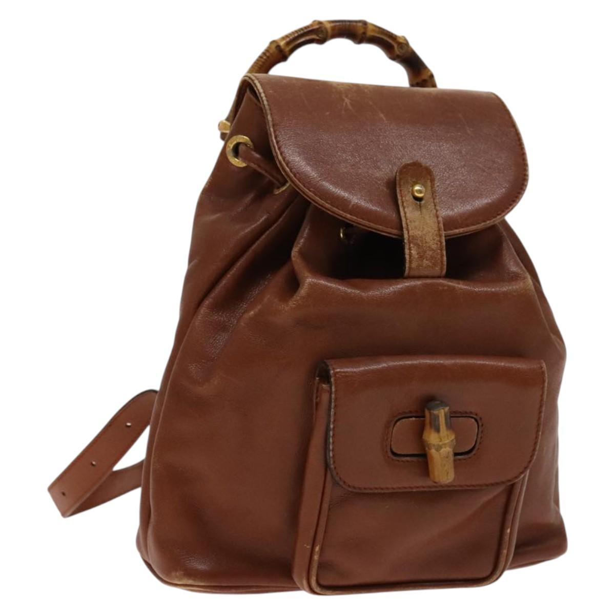 GUCCI Bamboo Backpack Leather Brown Gold 003 1705 0030 Auth th6241