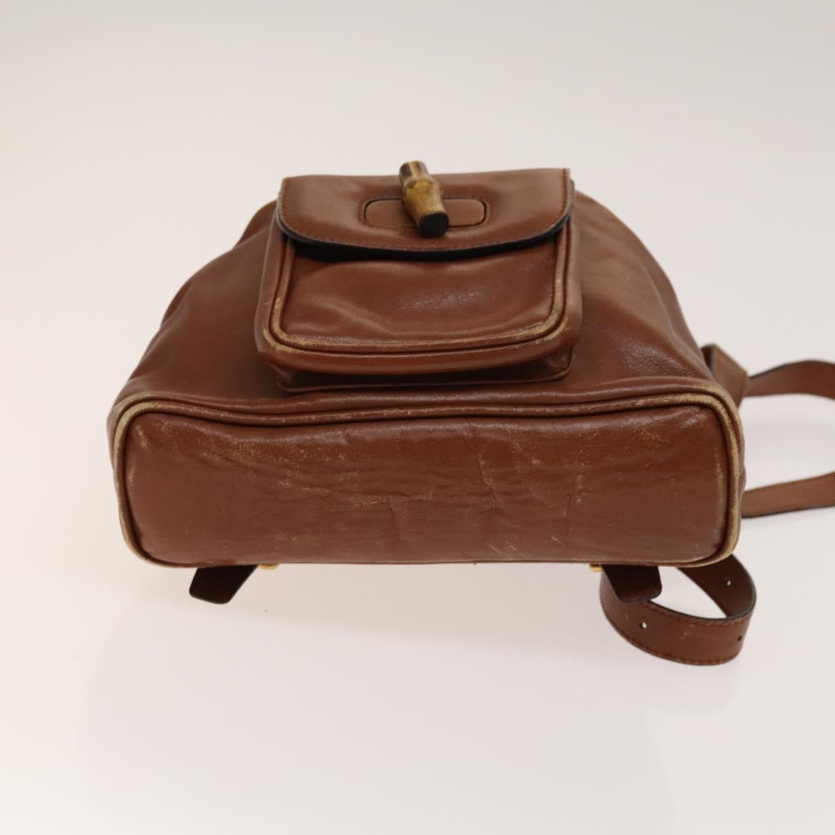 GUCCI Bamboo Backpack Leather Brown Gold 003 1705 0030 Auth th6241