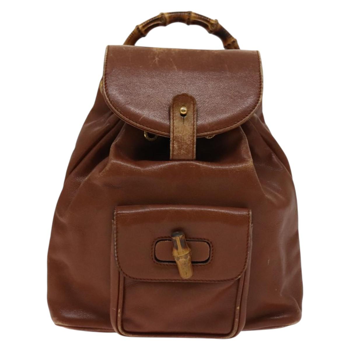 GUCCI Bamboo Backpack Leather Brown Gold 003 1705 0030 Auth th6241
