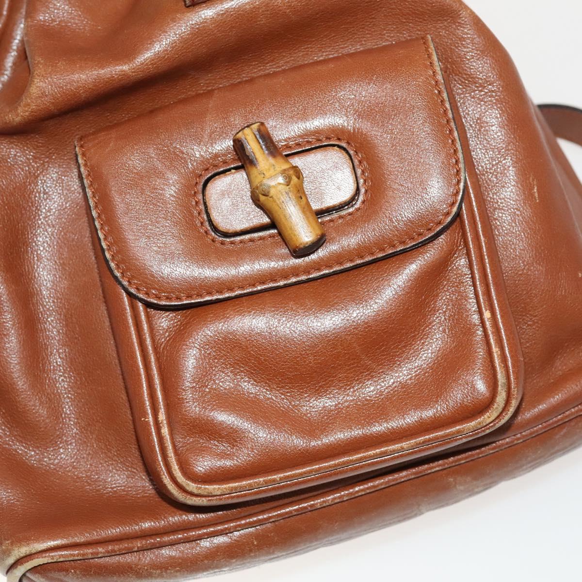 GUCCI Bamboo Backpack Leather Brown Gold 003 1705 0030 Auth th6241