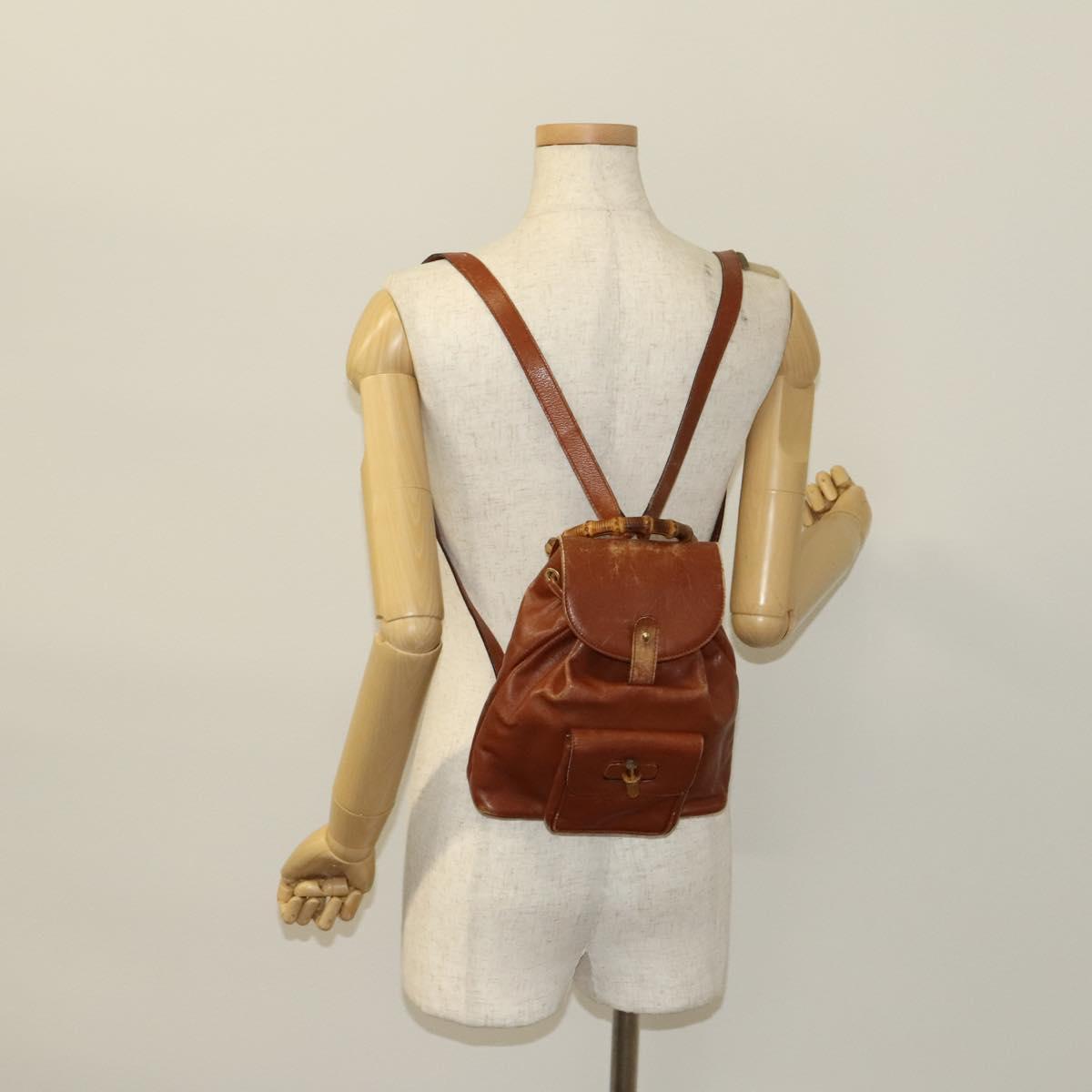 GUCCI Bamboo Backpack Leather Brown Gold 003 1705 0030 Auth th6241