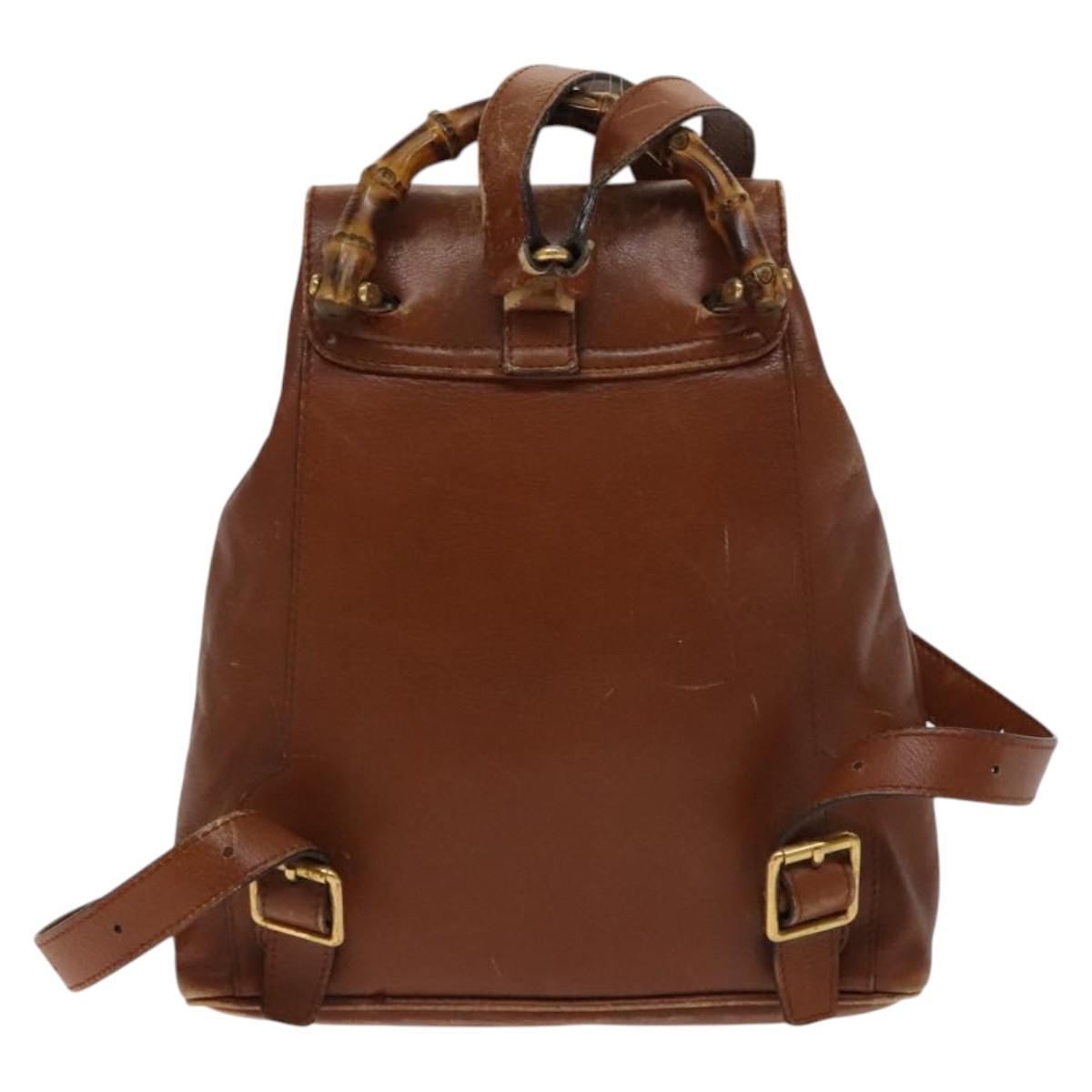 GUCCI Bamboo Backpack Leather Brown Gold 003 1705 0030 Auth th6241