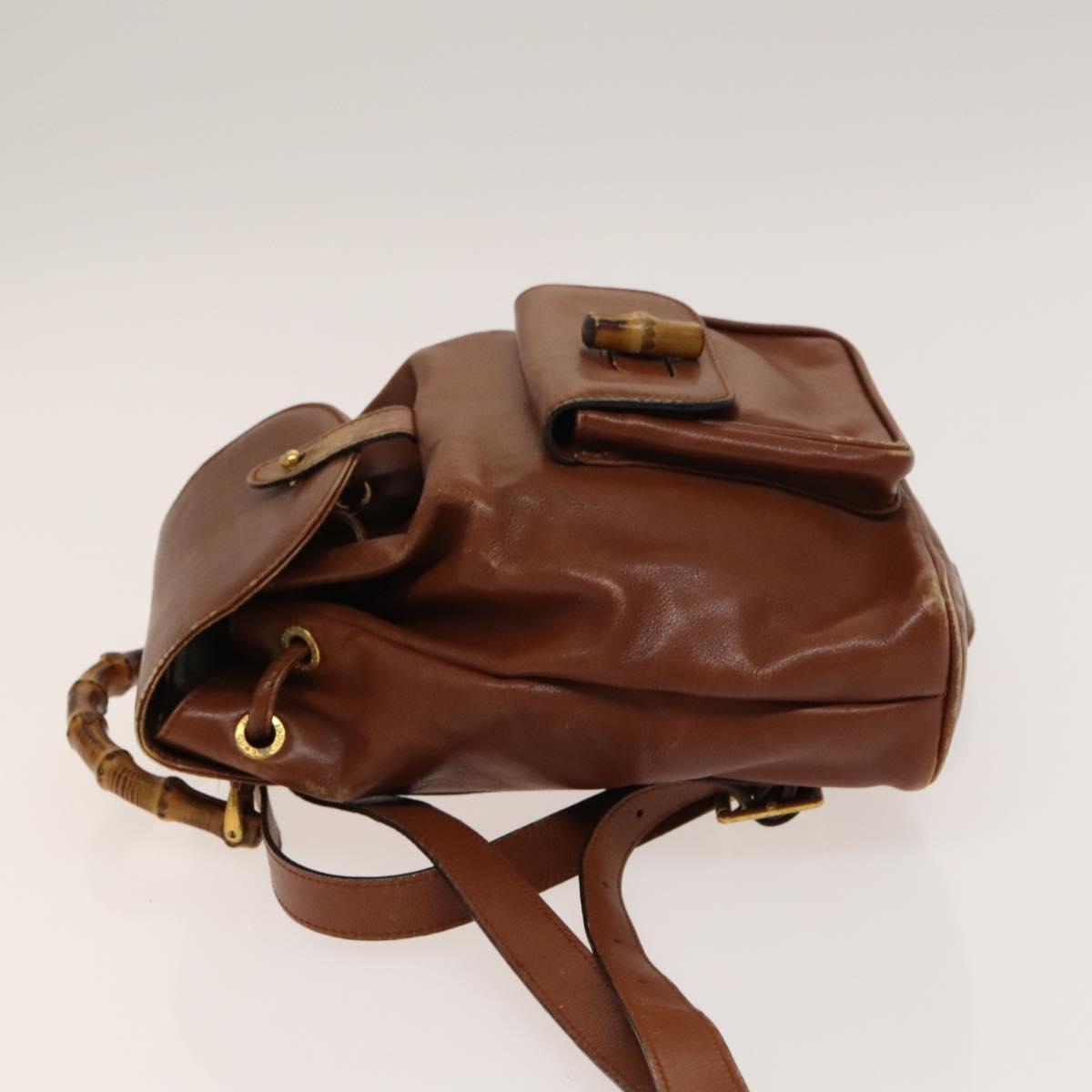 GUCCI Bamboo Backpack Leather Brown Gold 003 1705 0030 Auth th6241