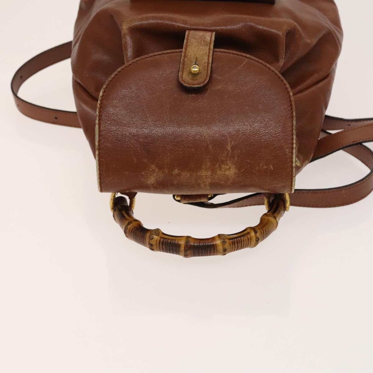 GUCCI Bamboo Backpack Leather Brown Gold 003 1705 0030 Auth th6241