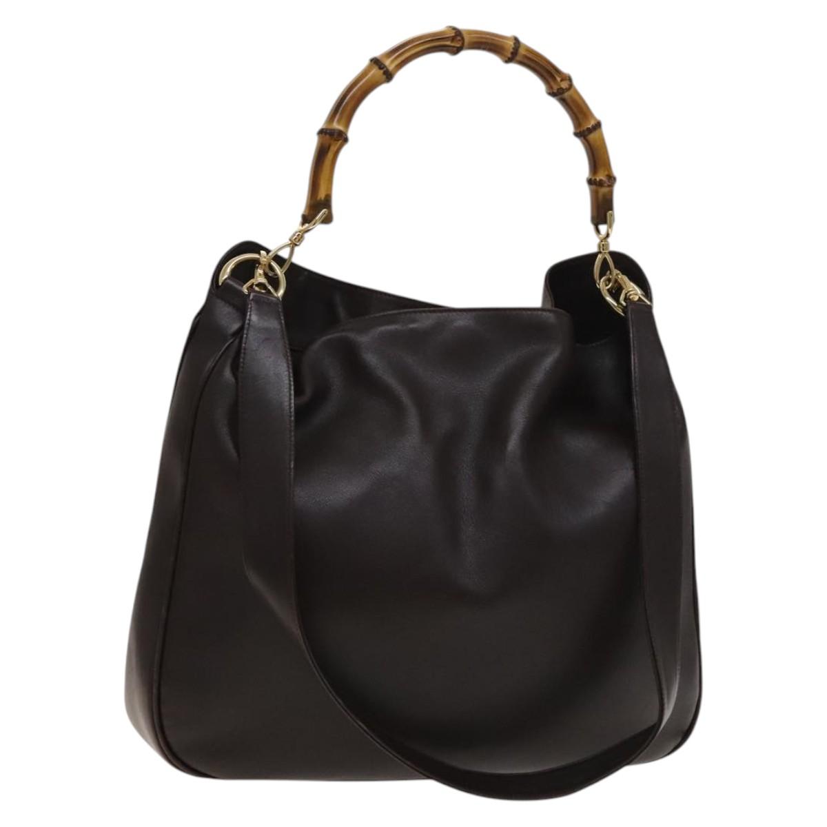 GUCCI Bamboo Hand Bag Leather 2way Brown Gold 001 1998 1577 Auth th6247