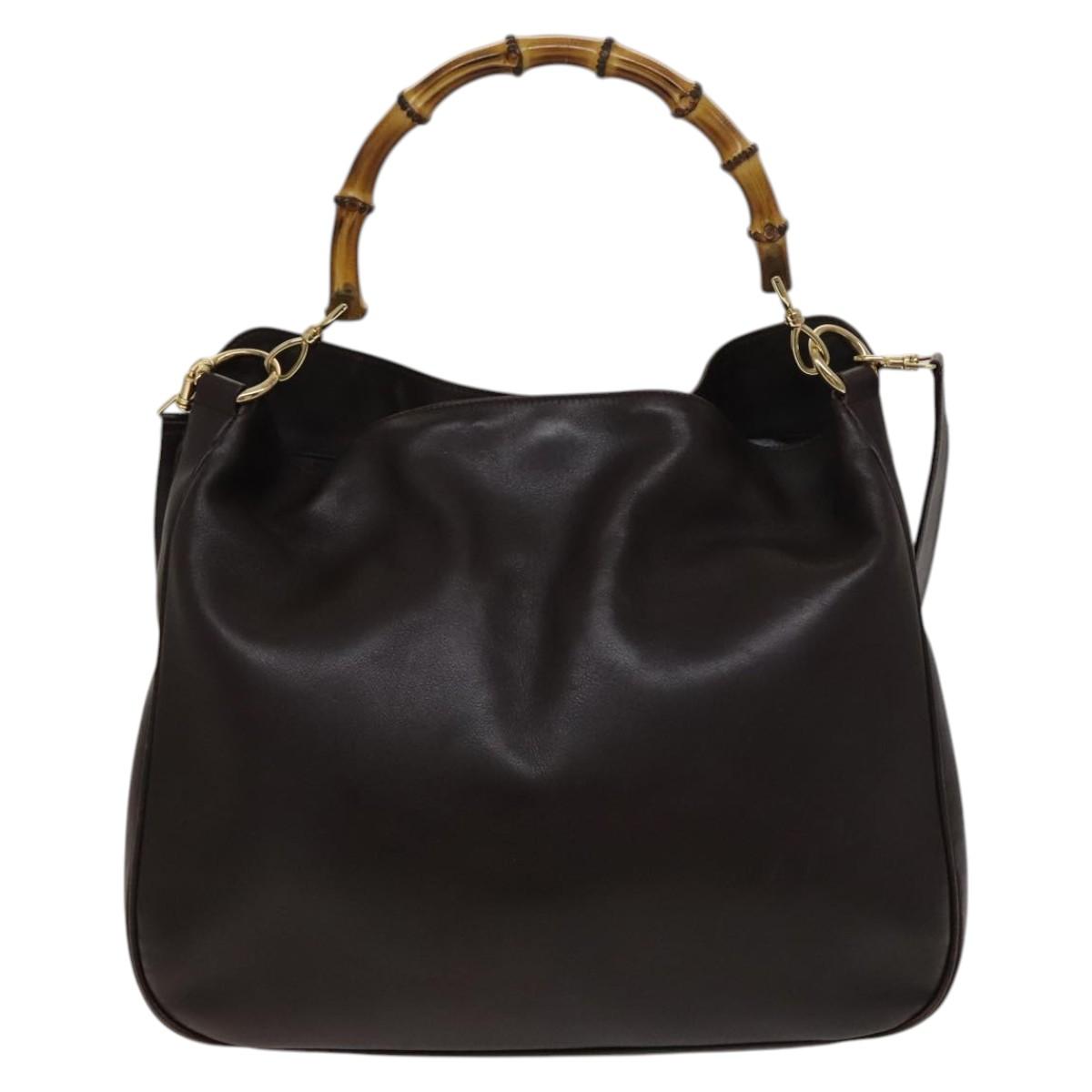 GUCCI Bamboo Hand Bag Leather 2way Brown Gold 001 1998 1577 Auth th6247