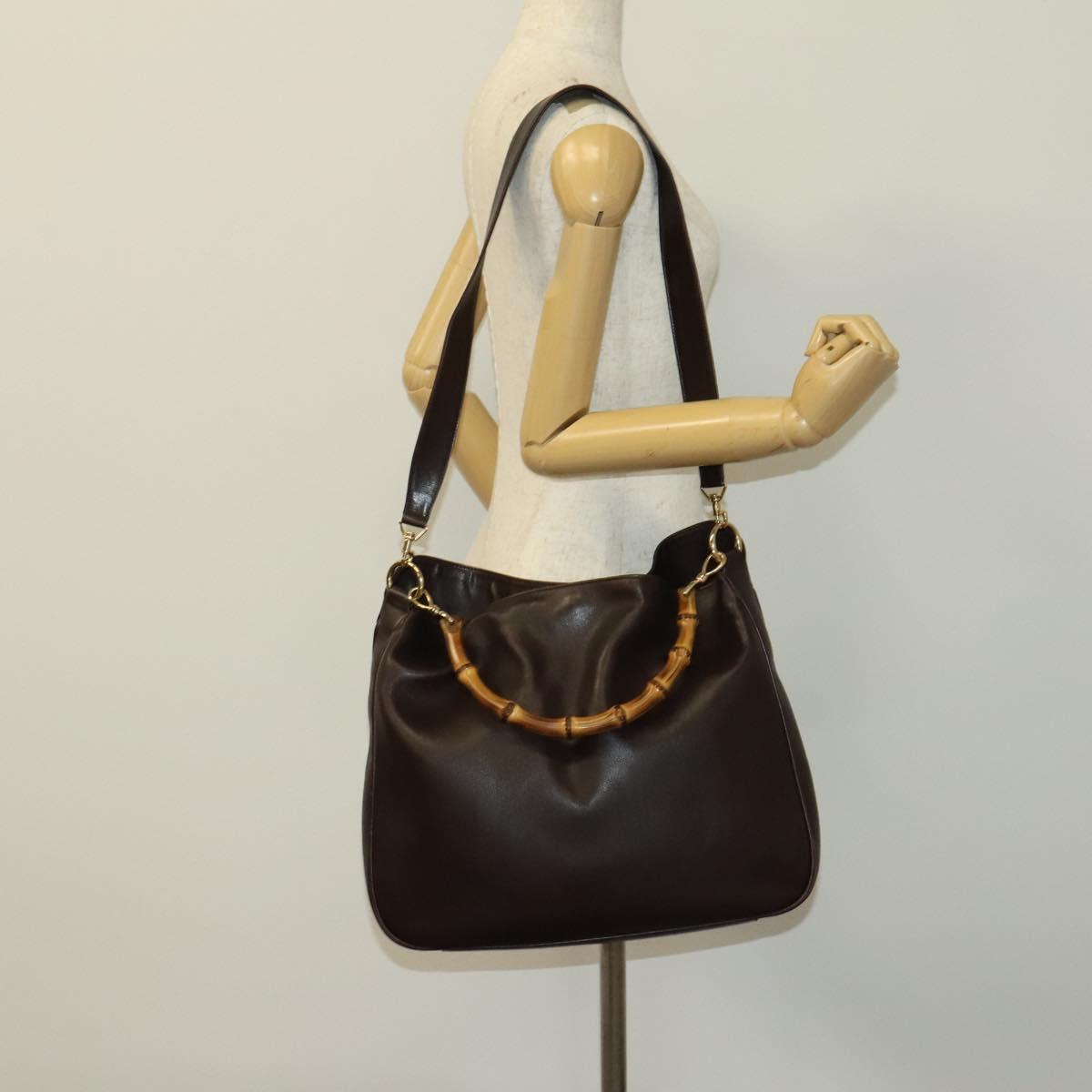 GUCCI Bamboo Hand Bag Leather 2way Brown Gold 001 1998 1577 Auth th6247