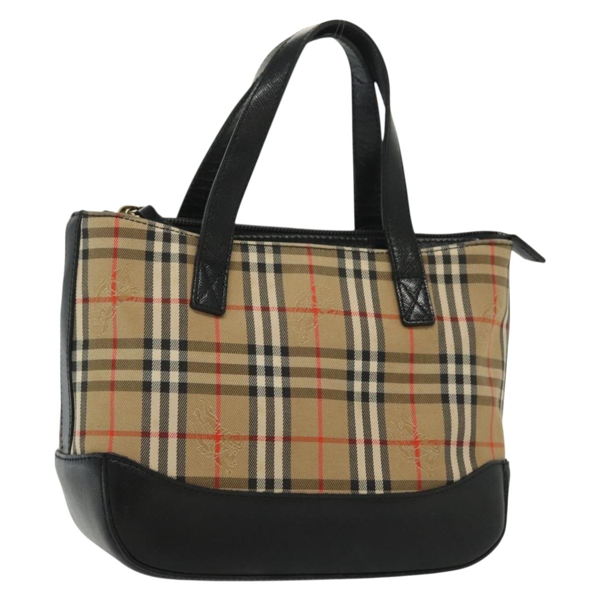 BURBERRY Nova Check Hand Bag Canvas Beige Gold Auth th6248