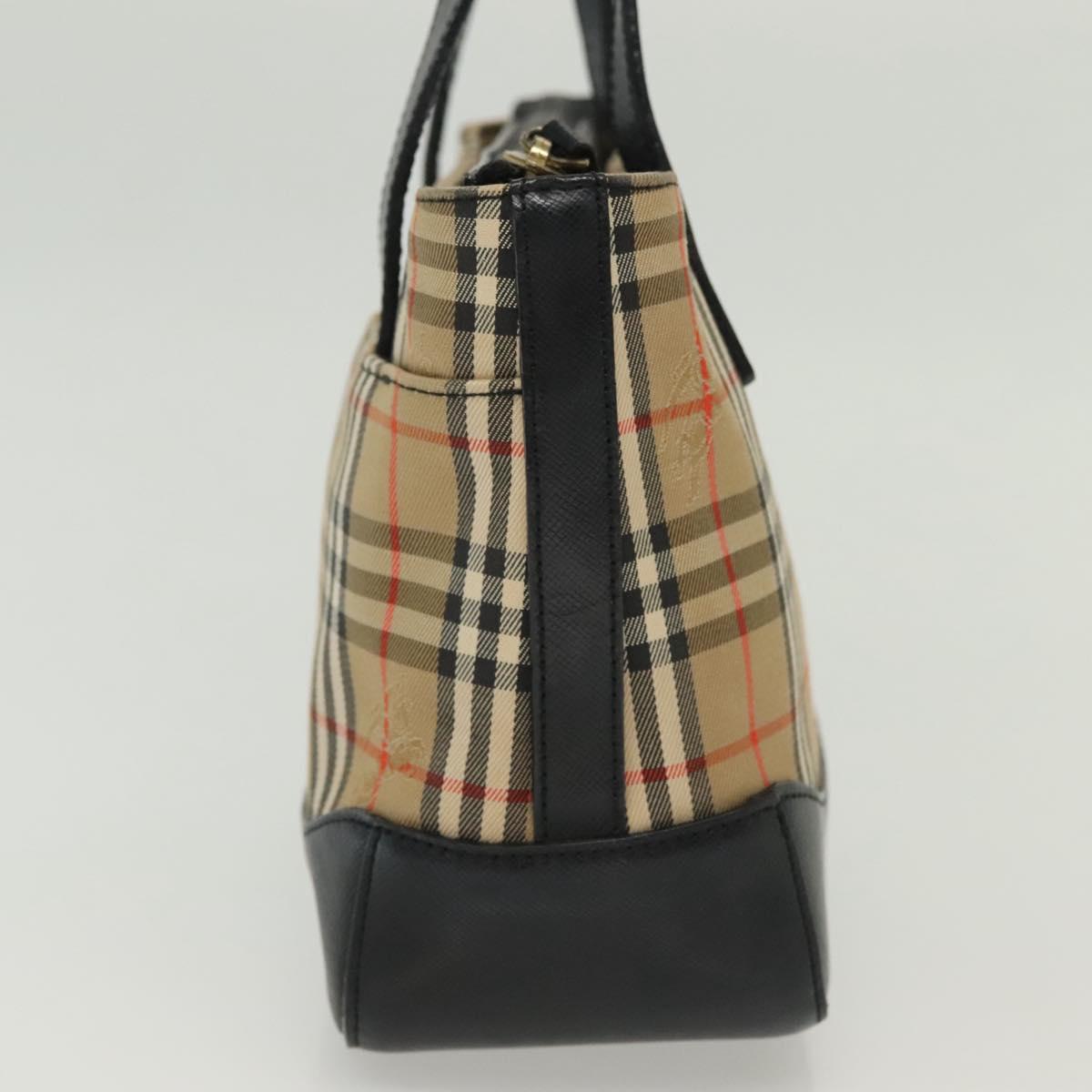 BURBERRY Nova Check Hand Bag Canvas Beige Gold Auth th6248