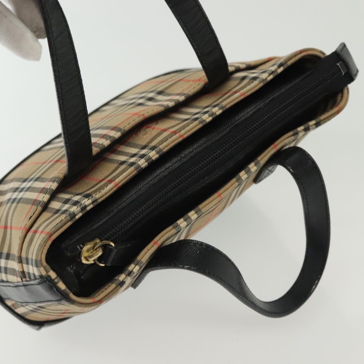 BURBERRY Nova Check Hand Bag Canvas Beige Gold Auth th6248