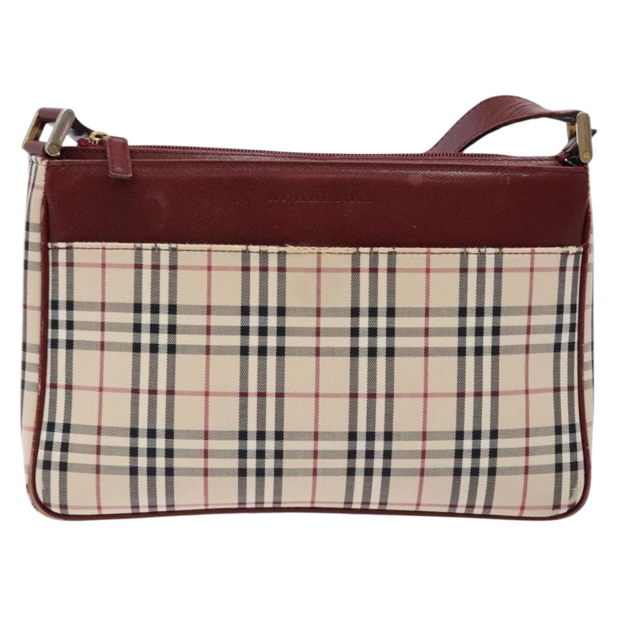 BURBERRY Nova Check Shoulder Bag Canvas Beige Silver Auth th6249