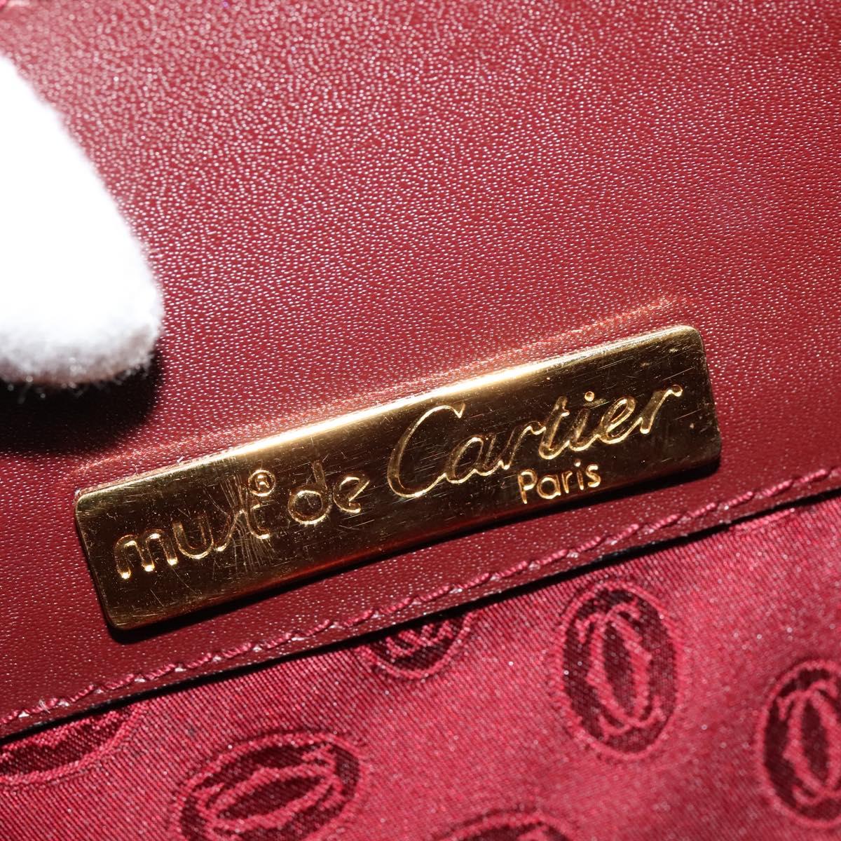 CARTIER Shoulder Bag Leather Bordeaux Gold Auth th6259
