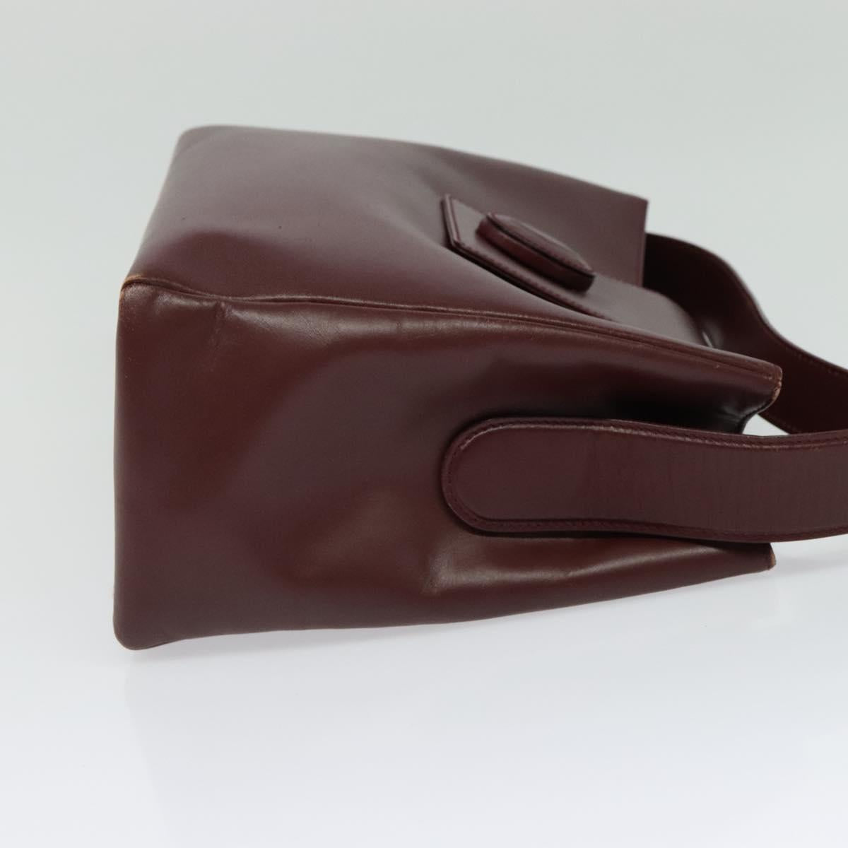 CARTIER Shoulder Bag Leather Bordeaux Gold Auth th6259