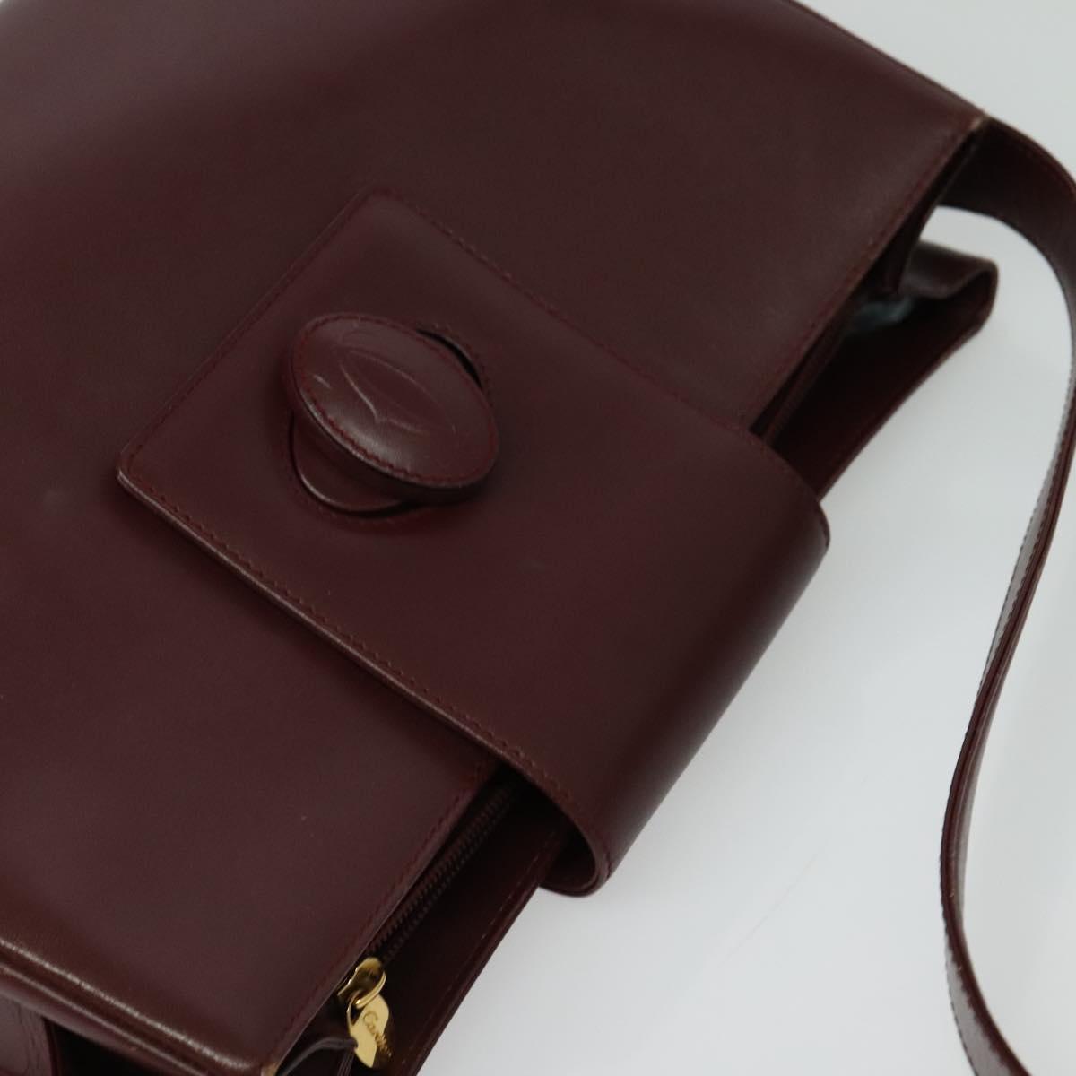 CARTIER Shoulder Bag Leather Bordeaux Gold Auth th6259