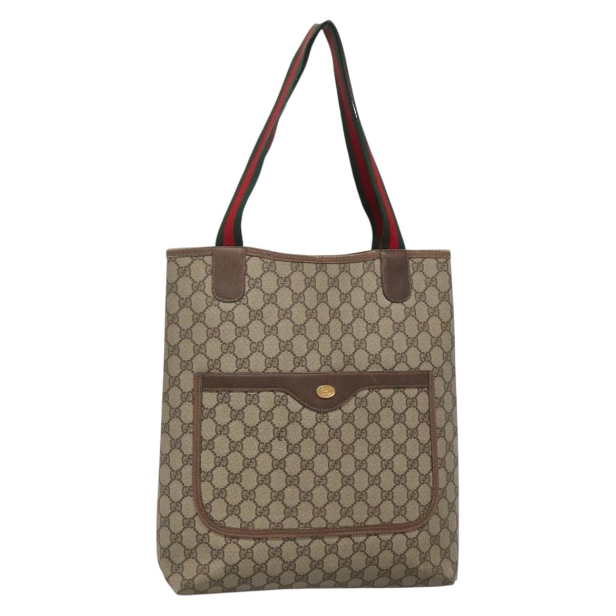 GUCCI GG Supreme Web Sherry Line Tote Bag PVC Beige 39 02 003 Auth th6261