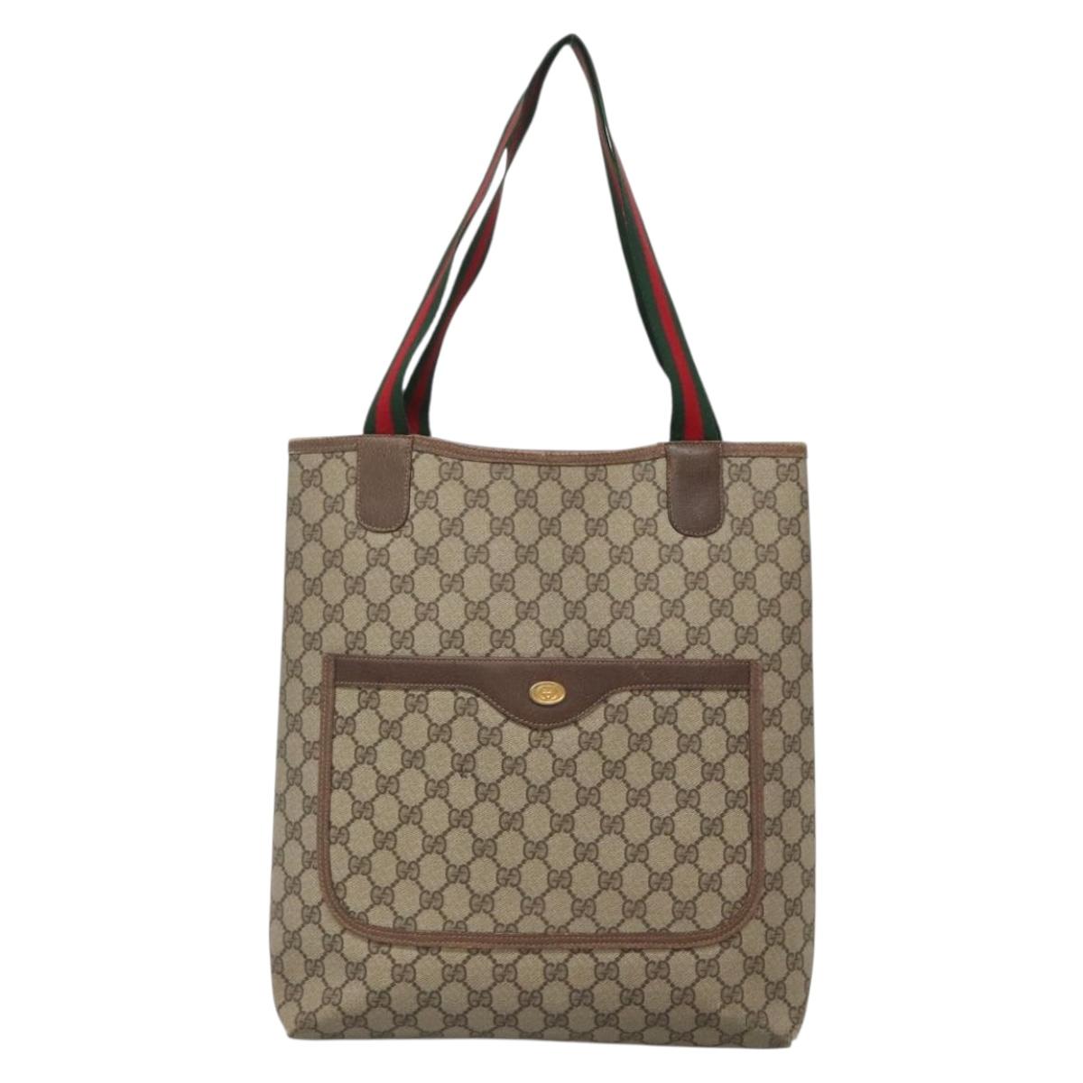 GUCCI GG Supreme Web Sherry Line Tote Bag PVC Beige 39 02 003 Auth th6261